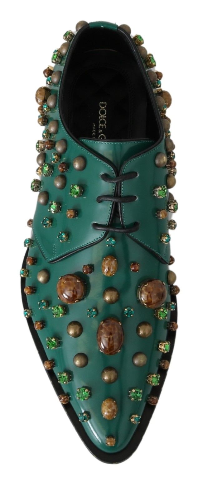 Dolce &amp; Gabbana Green Leather Crystal Dress Broque Shoes