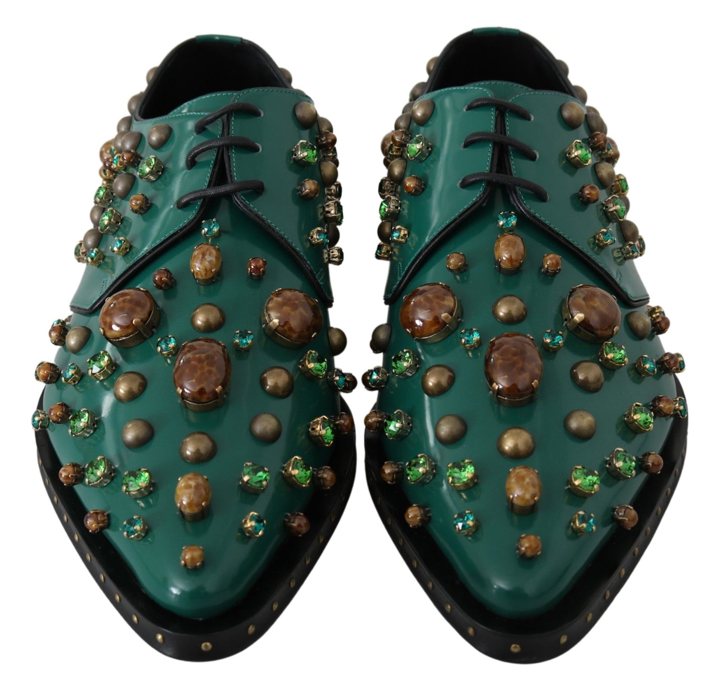 Dolce &amp; Gabbana Green Leather Crystal Dress Broque Shoes