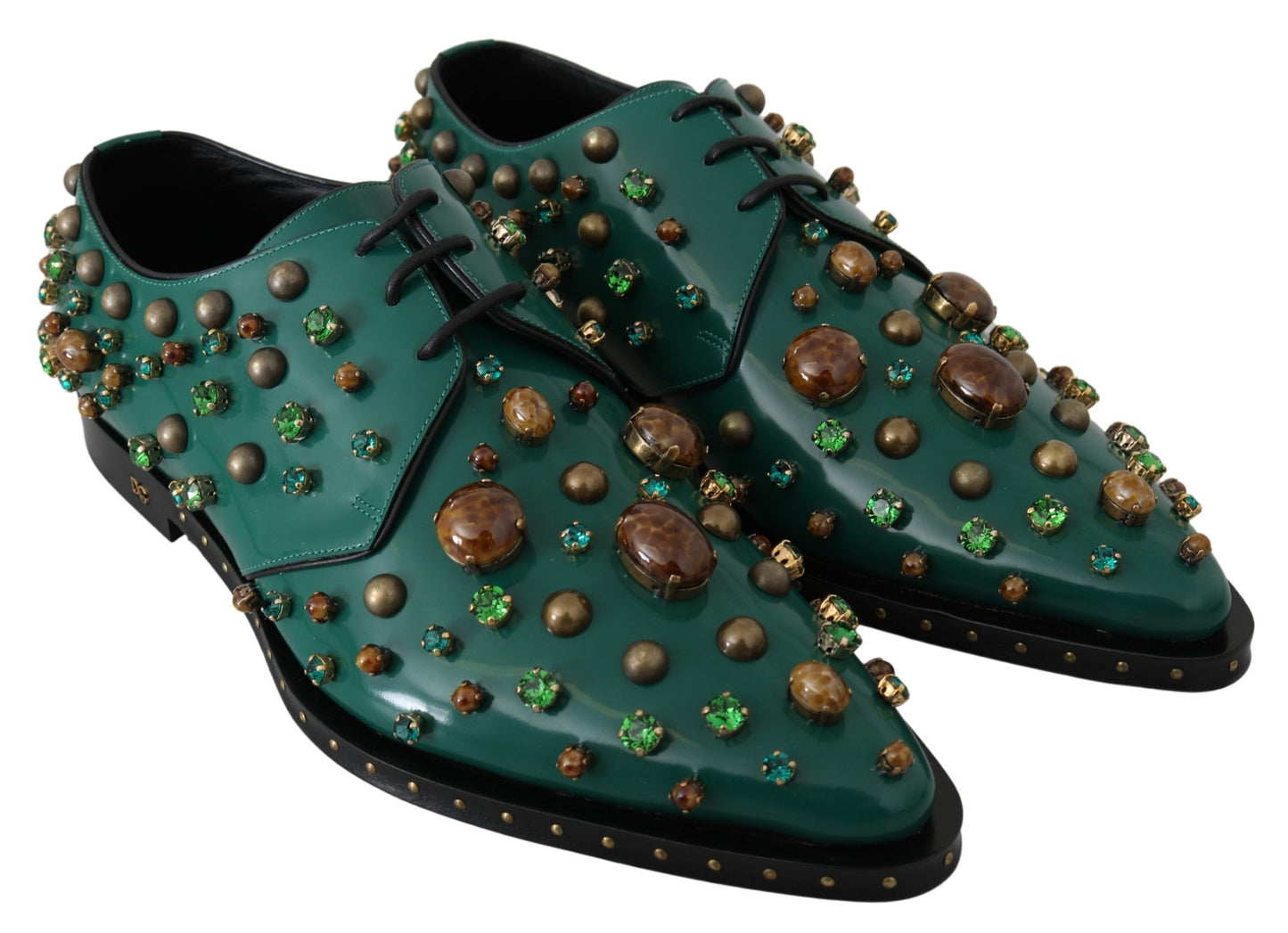 Dolce &amp; Gabbana Green Leather Crystal Dress Broque Shoes