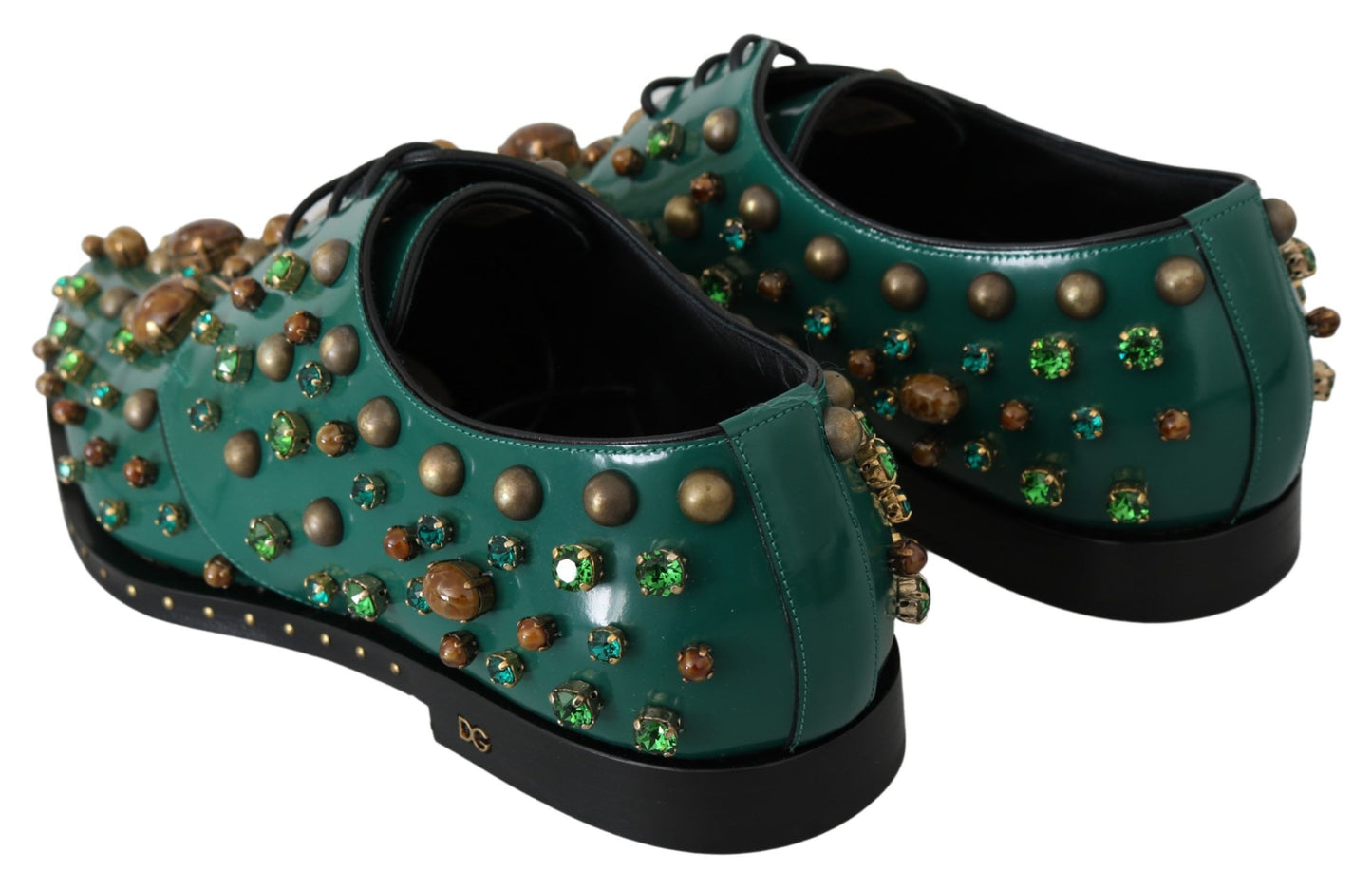 Dolce &amp; Gabbana Green Leather Crystal Dress Broque Shoes