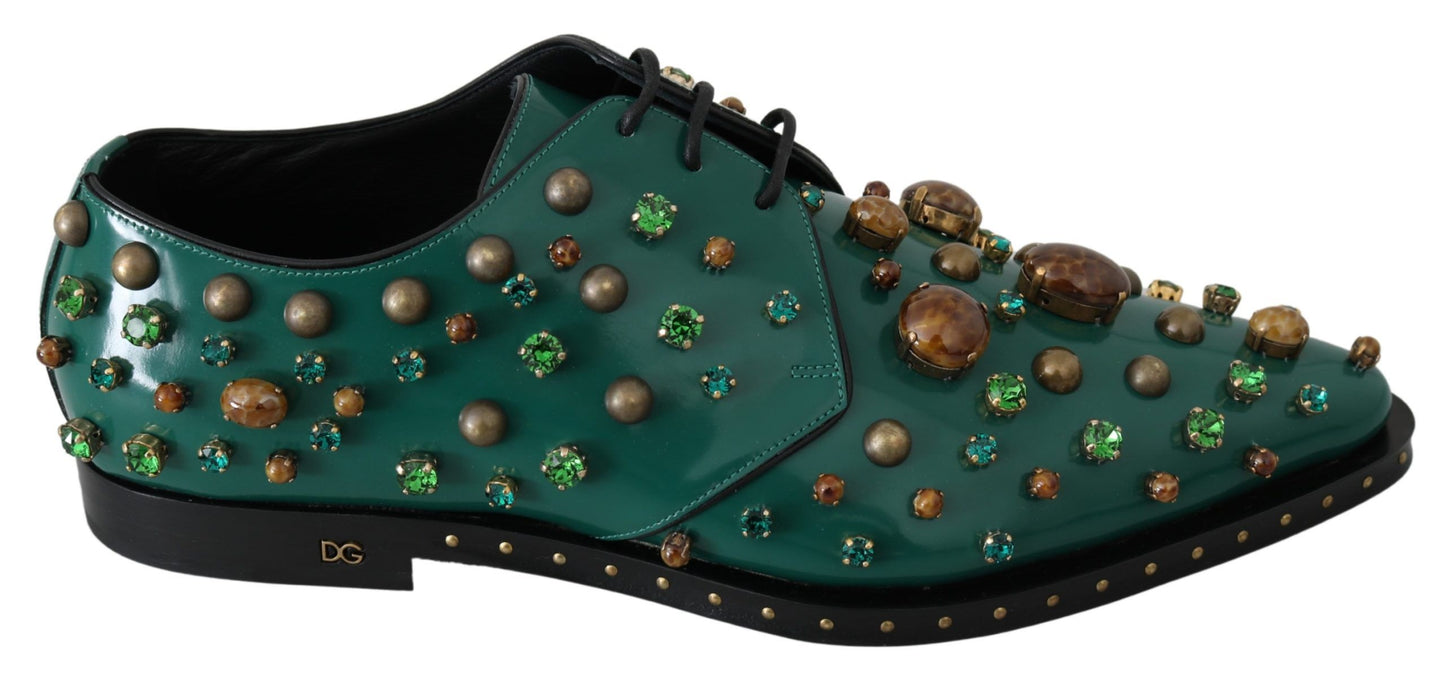 Dolce &amp; Gabbana Green Leather Crystal Dress Broque Shoes