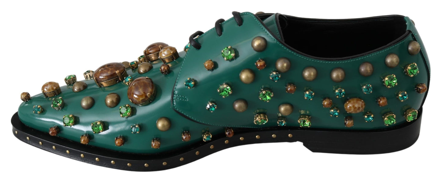 Dolce &amp; Gabbana Green Leather Crystal Dress Broque Shoes