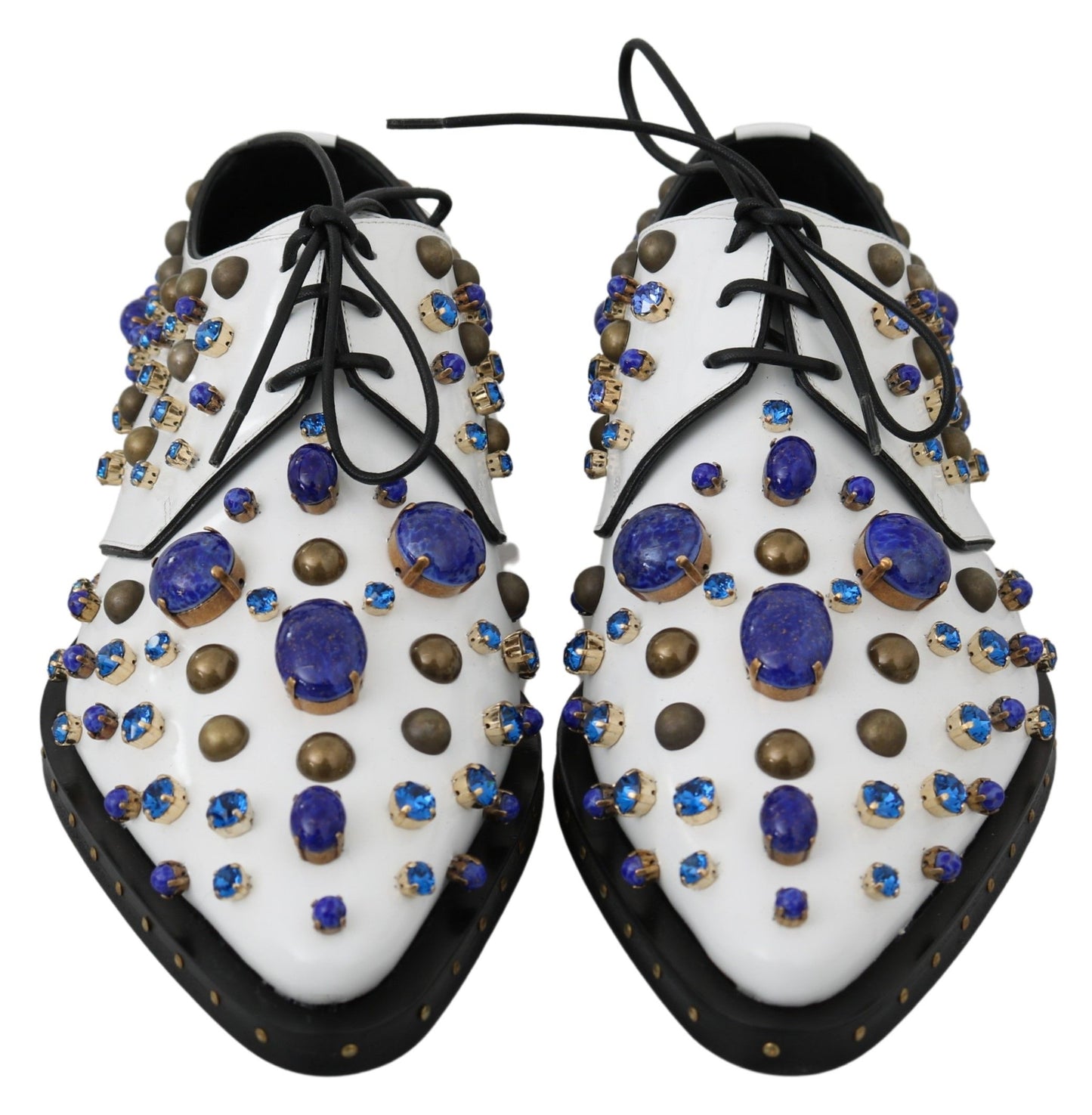 Dolce &amp; Gabbana White Leather Crystals Dress Broque Shoes