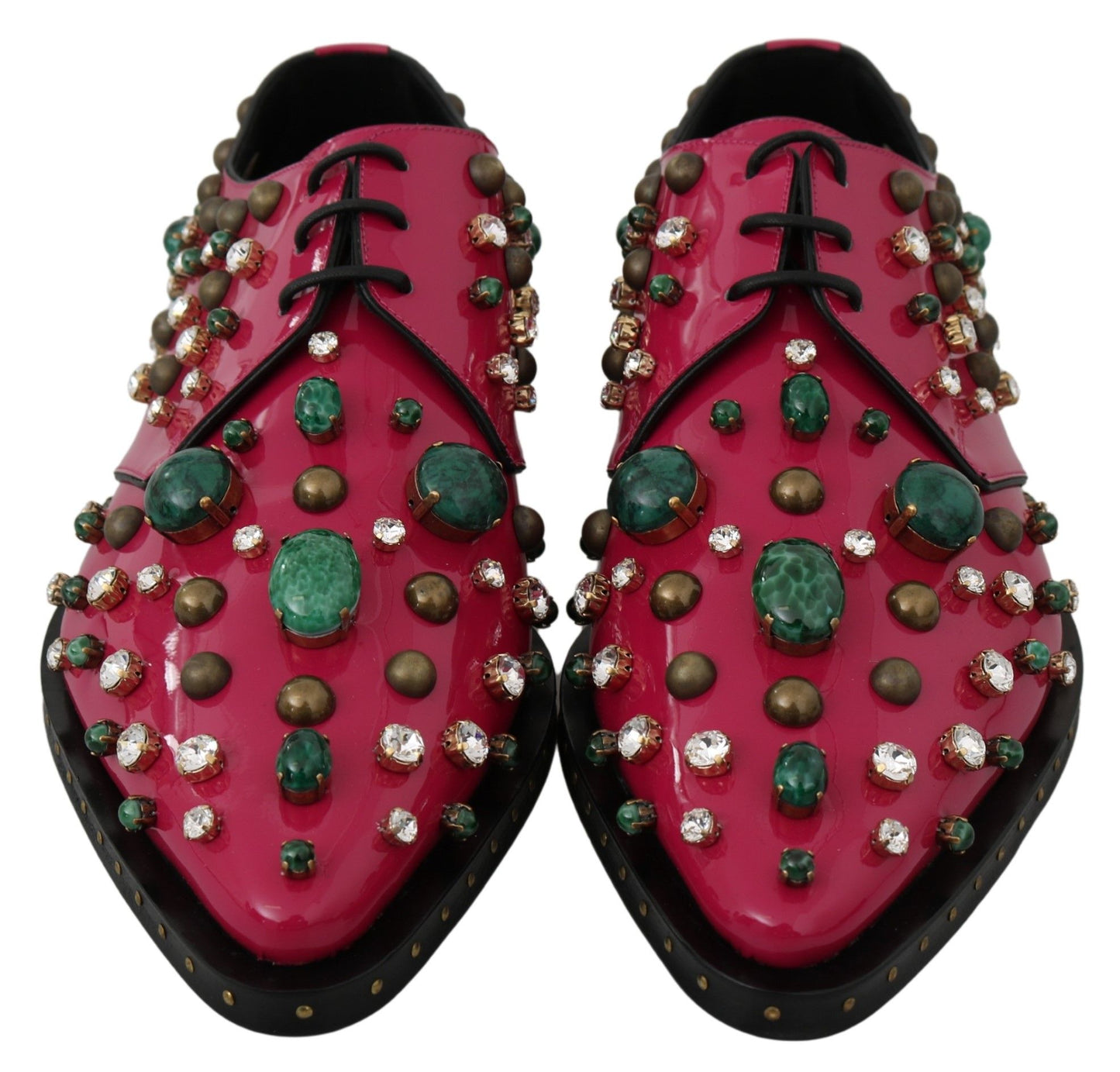 Dolce &amp; Gabbana Pink Leather Crystals Dress Broque Shoes