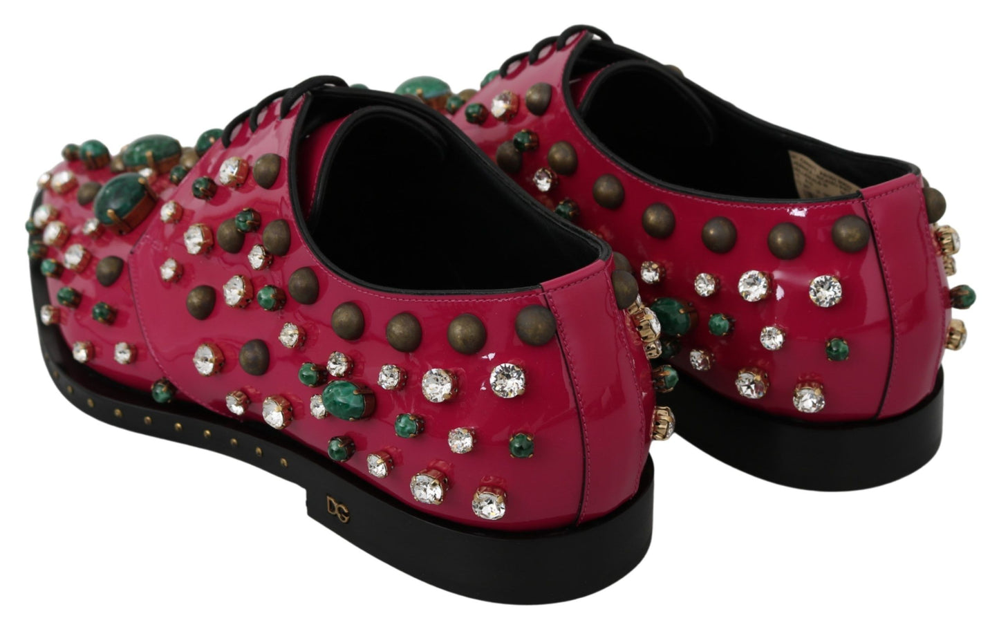 Dolce &amp; Gabbana Pink Leather Crystals Dress Broque Shoes