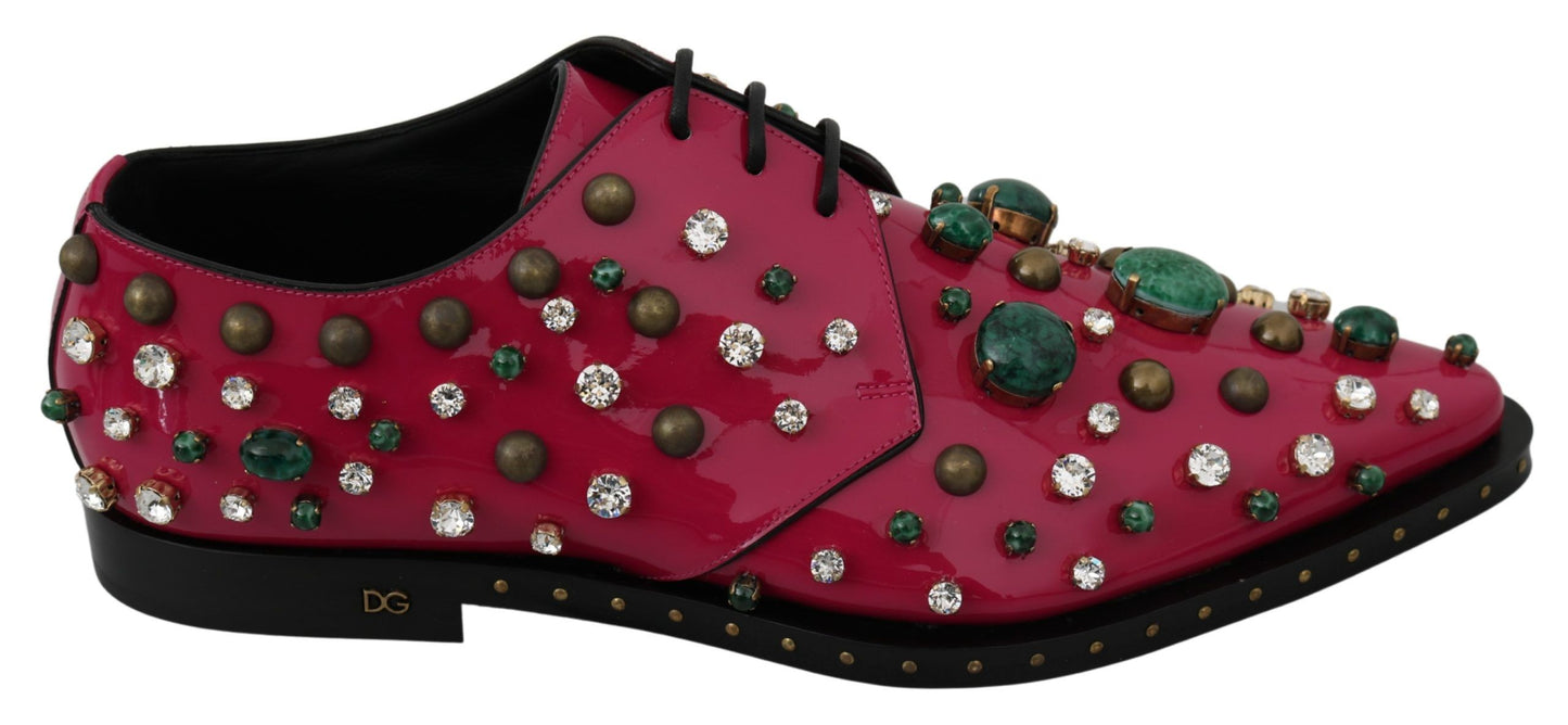 Dolce &amp; Gabbana Pink Leather Crystals Dress Broque Shoes