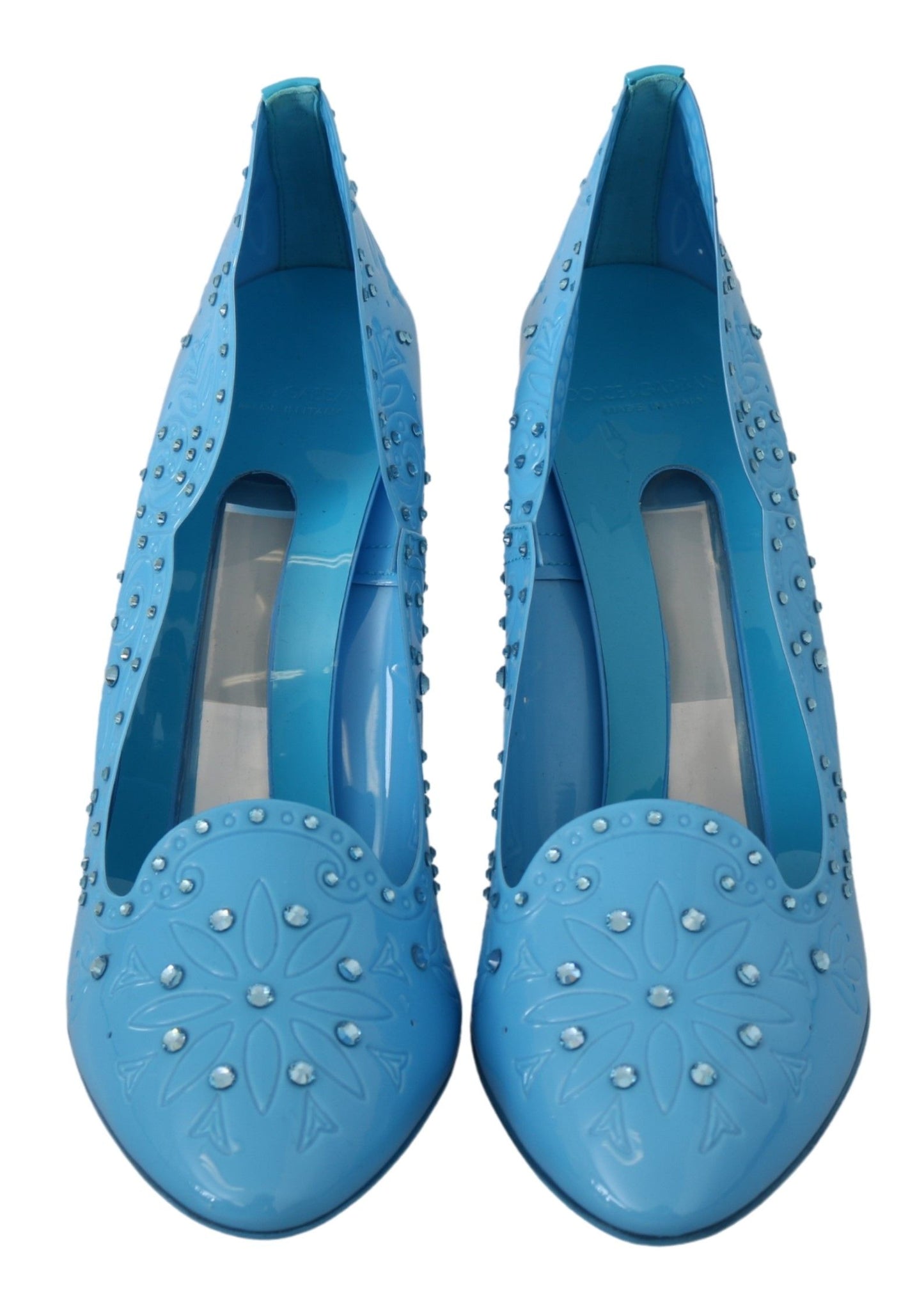 Dolce &amp; Gabbana Blue Crystal Floral CINDERELLA Heels Shoes