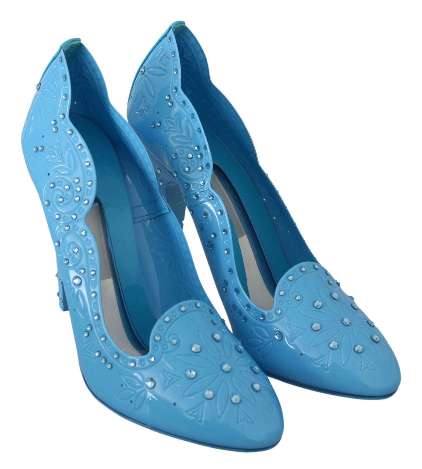 Dolce &amp; Gabbana Blue Crystal Floral CINDERELLA Heels Shoes