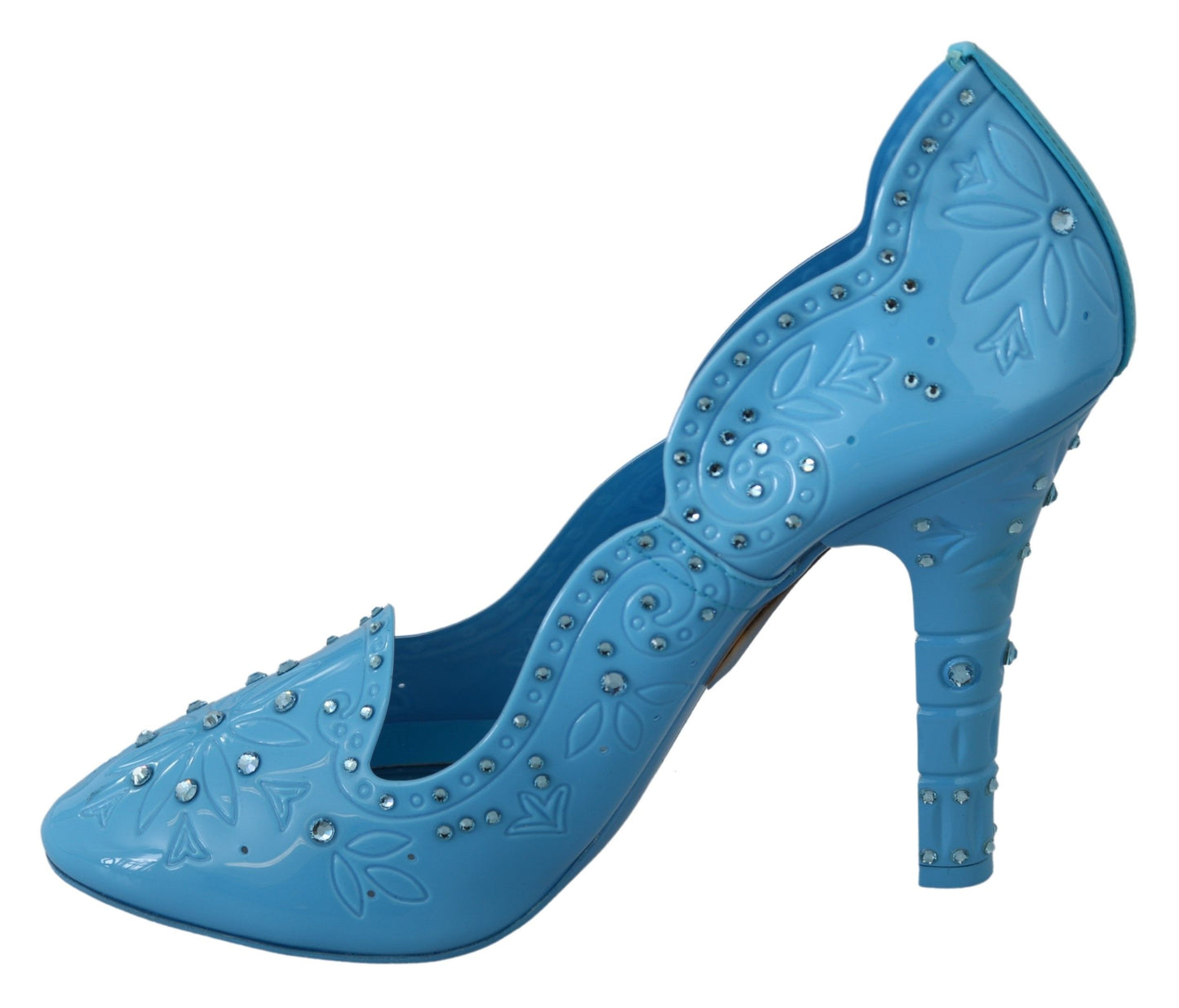 Dolce &amp; Gabbana Blue Crystal Floral CINDERELLA Heels Shoes