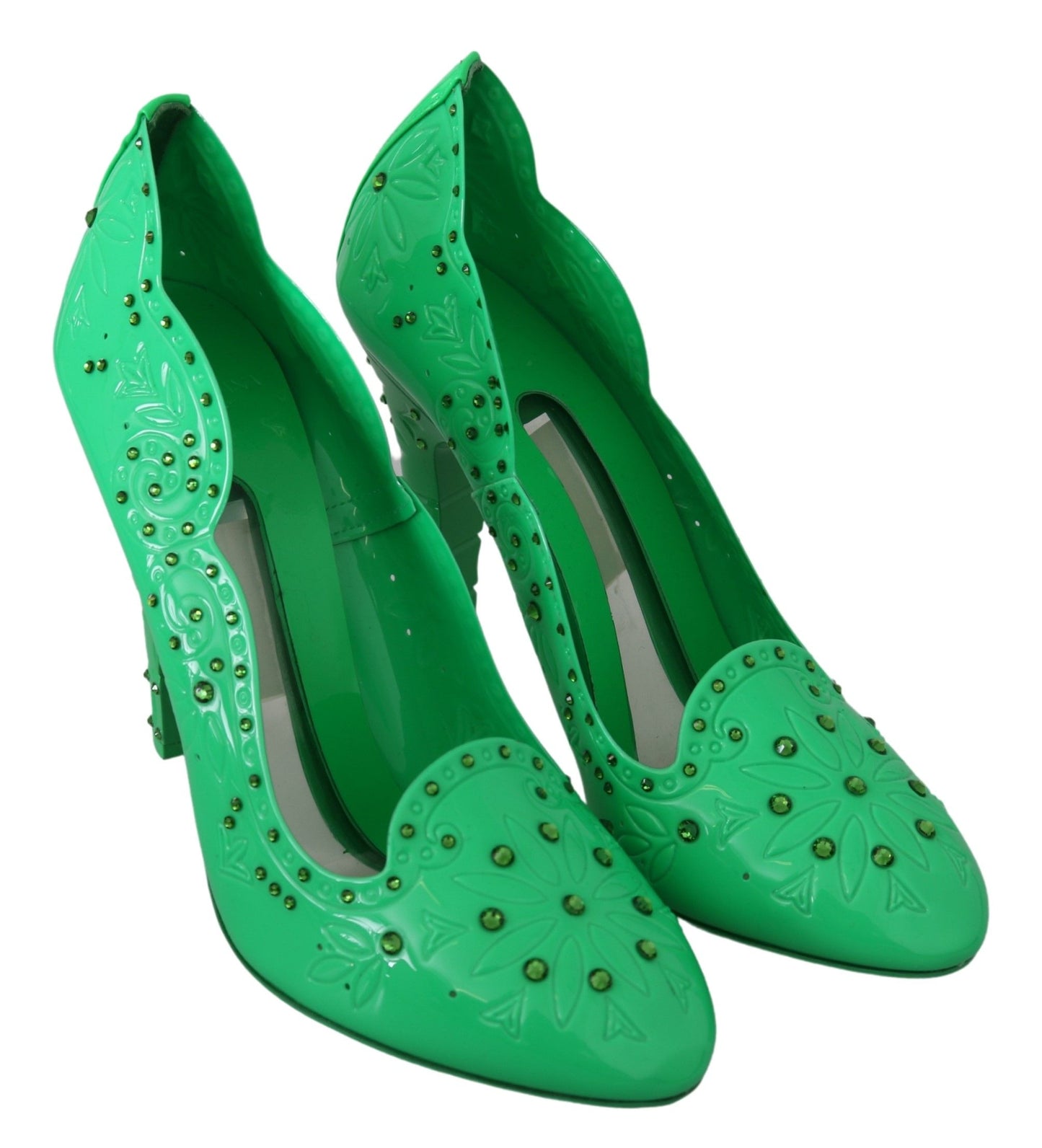 Dolce &amp; Gabbana Green Crystal Floral Heels CINDERELLA Shoes