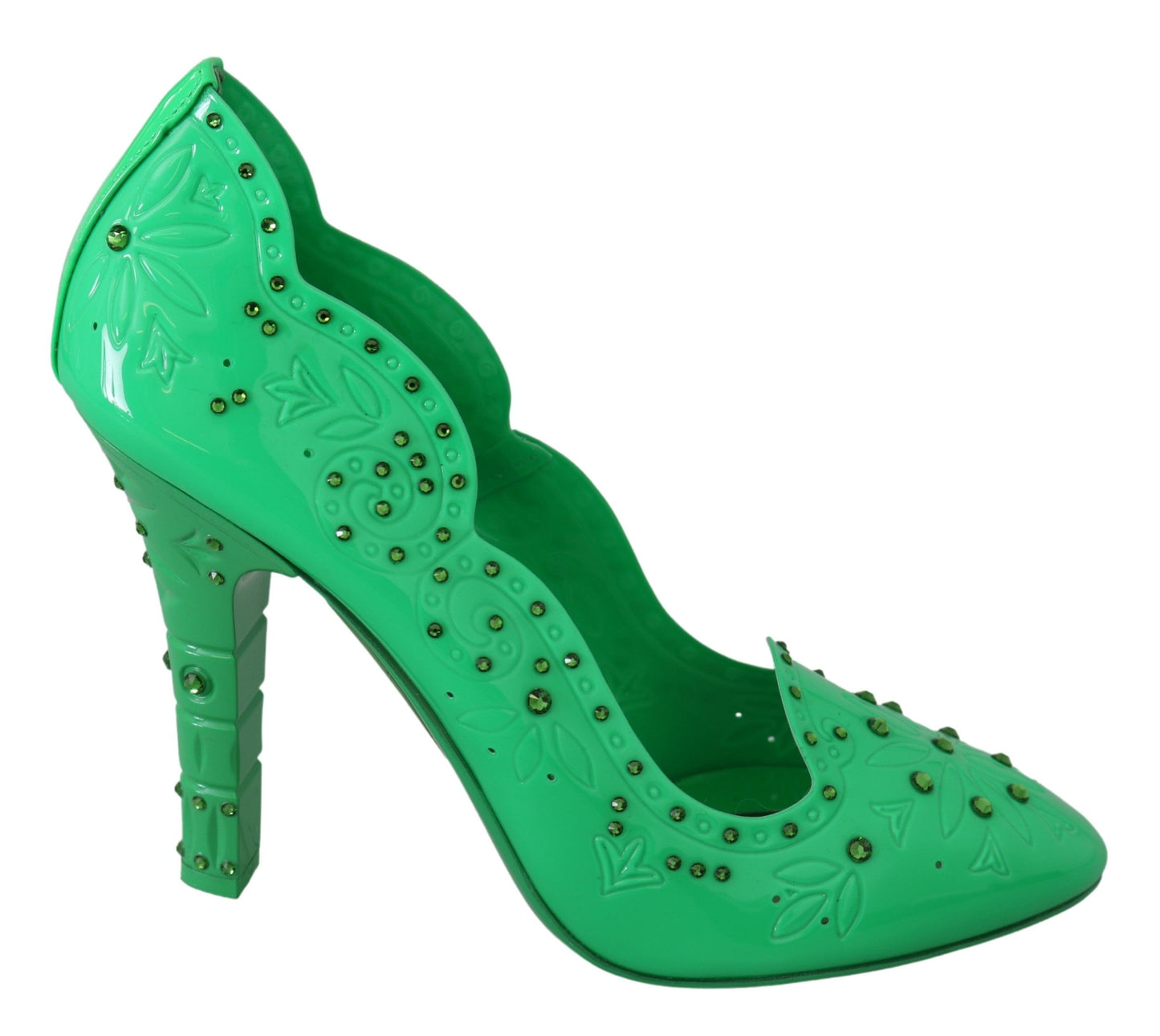 Dolce &amp; Gabbana Green Crystal Floral Heels CINDERELLA Shoes