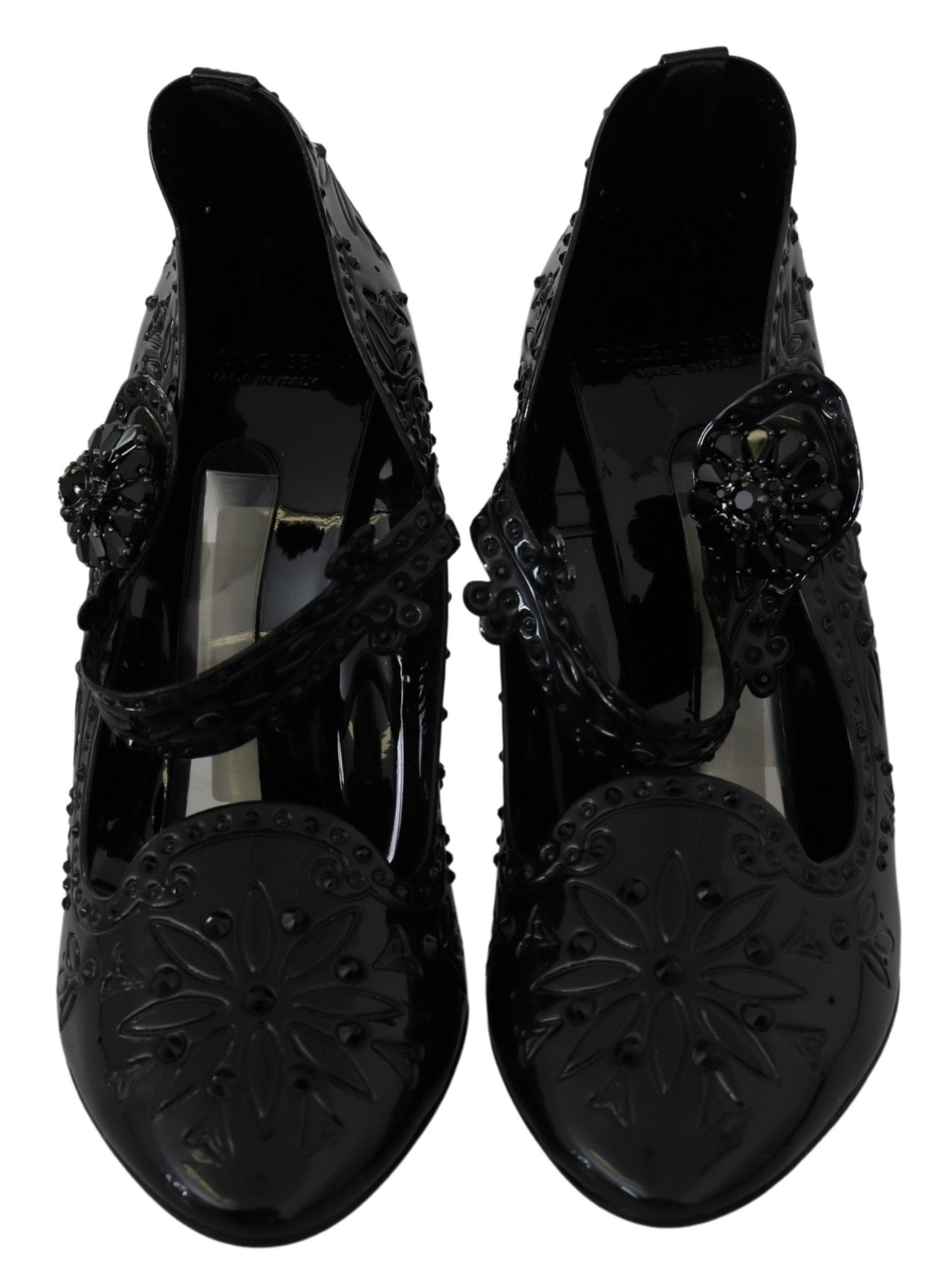 Dolce &amp; Gabbana Black Floral Crystal CINDERELLA Heels Shoes