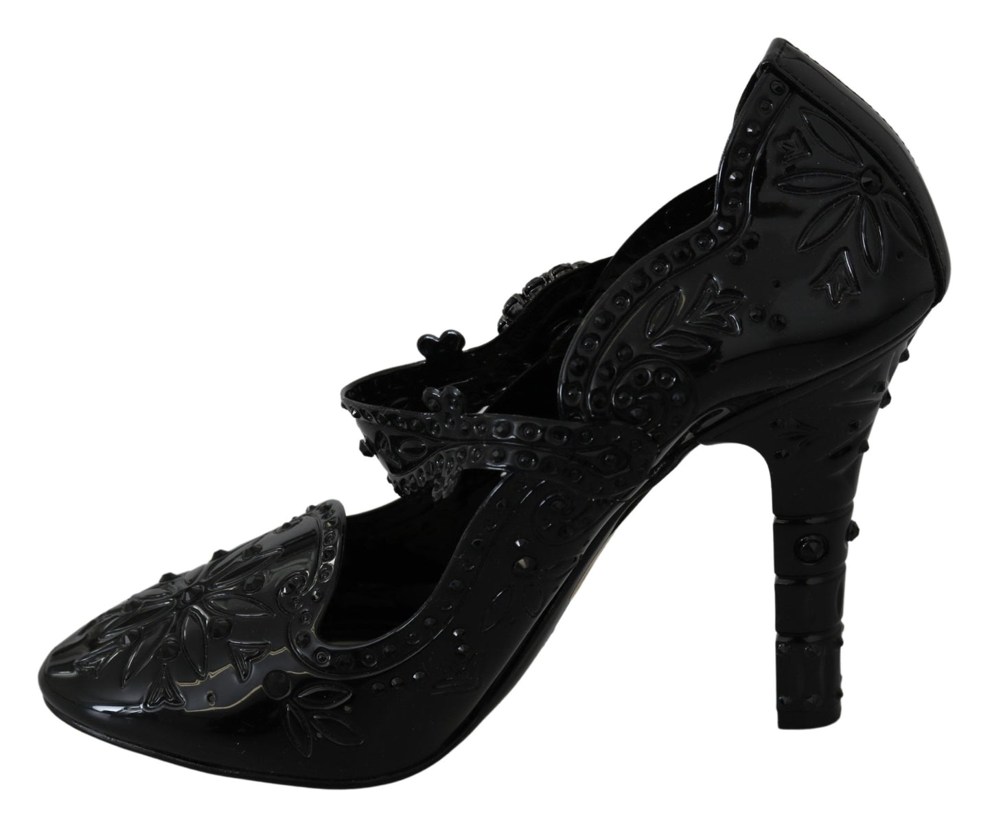 Dolce &amp; Gabbana Black Floral Crystal CINDERELLA Heels Shoes