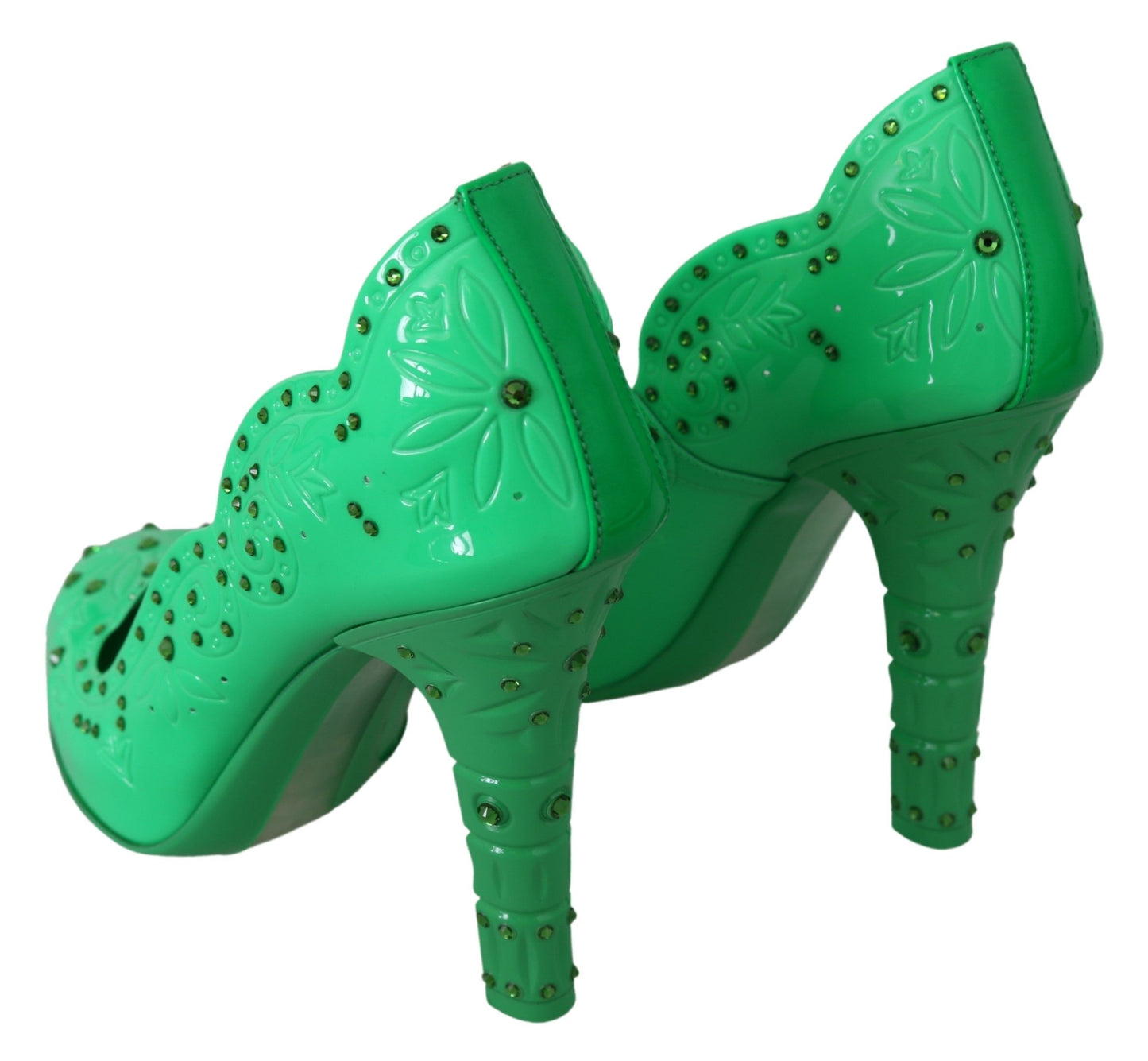 Dolce &amp; Gabbana Green Crystal Floral CINDERELLA Heels Shoes