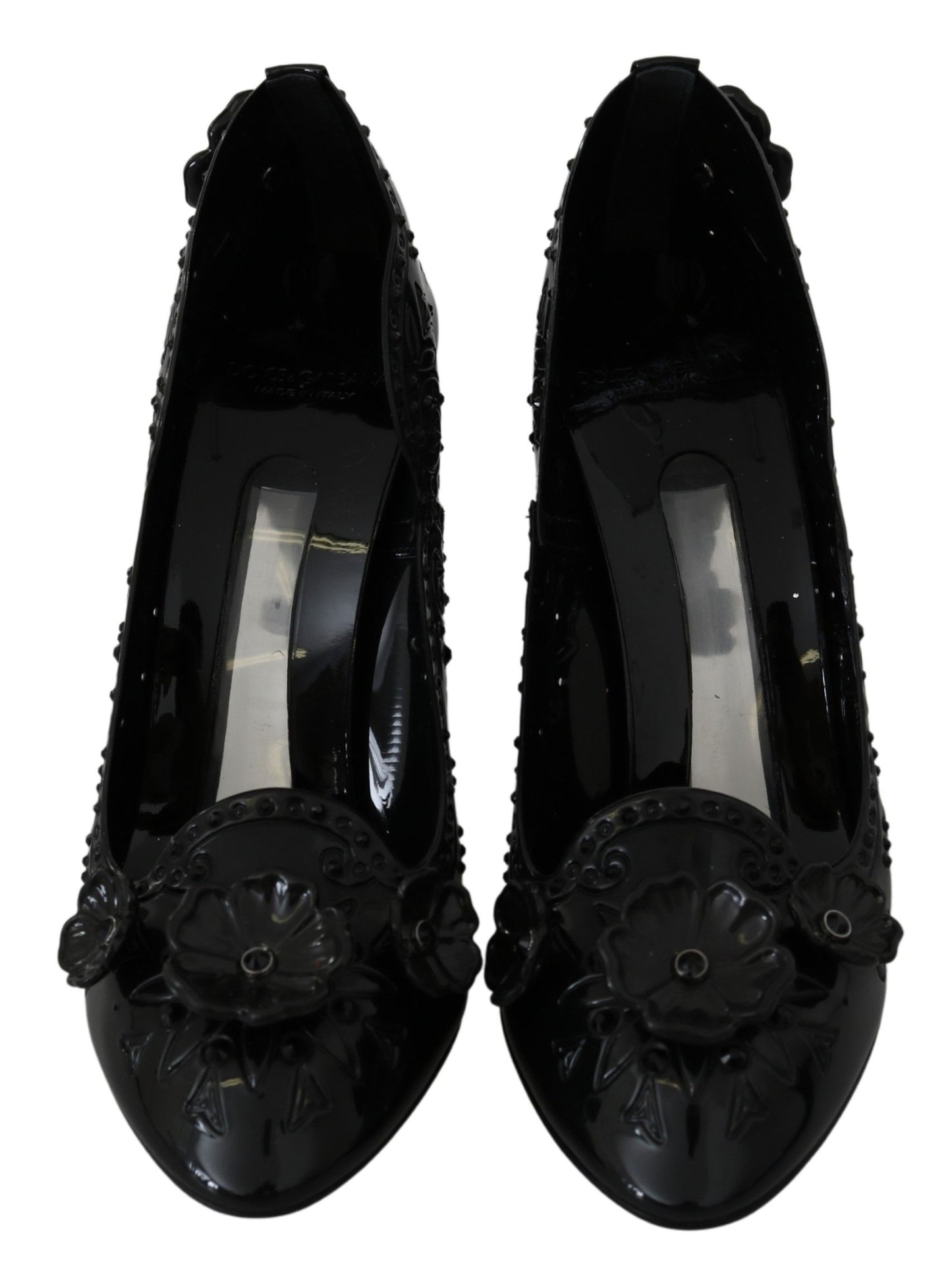 Dolce &amp; Gabbana Black Floral Crystal CINDERELLA Heels Shoes