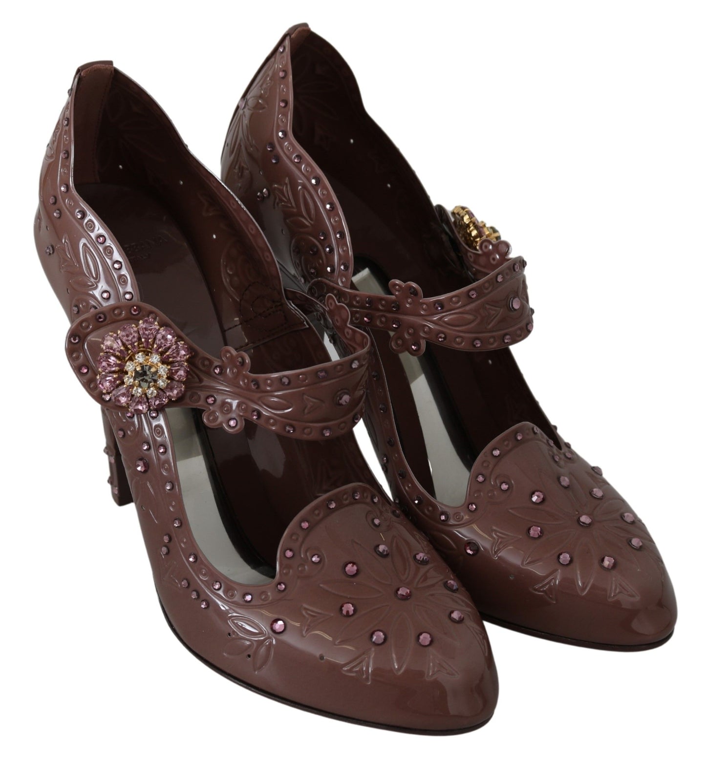 Dolce &amp; Gabbana Brown Floral Crystal CINDERELLA Heels Shoes