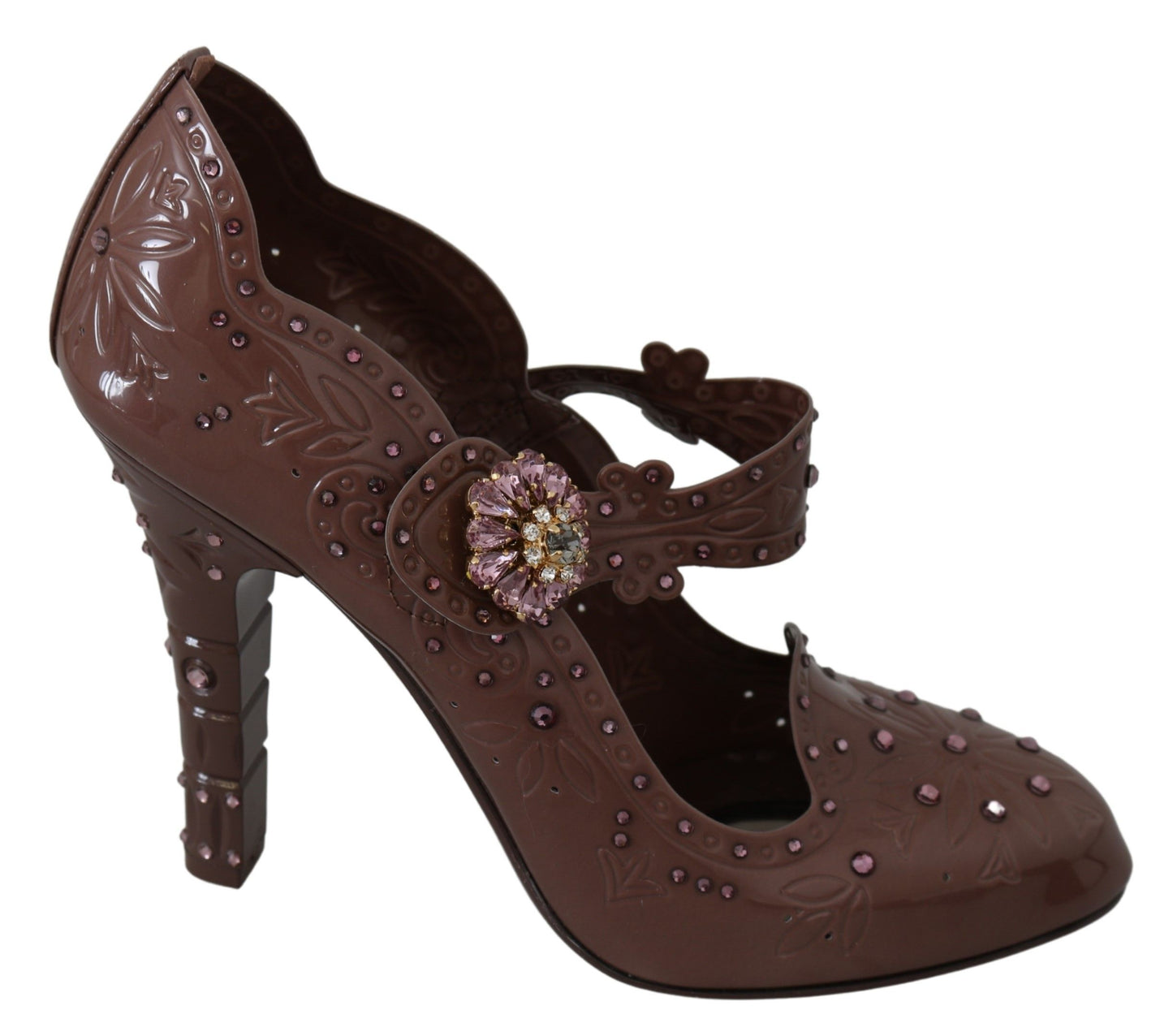 Dolce &amp; Gabbana Brown Floral Crystal CINDERELLA Heels Schuhe