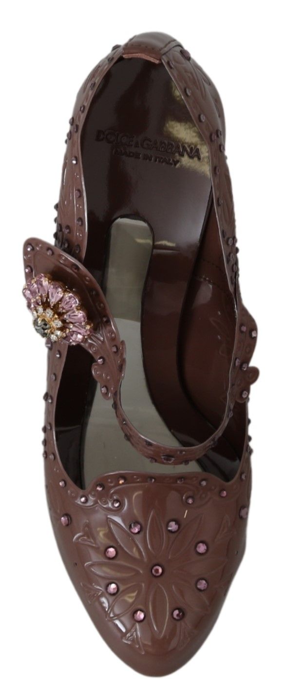 Dolce &amp; Gabbana Brown Floral Crystal CINDERELLA Heels Shoes