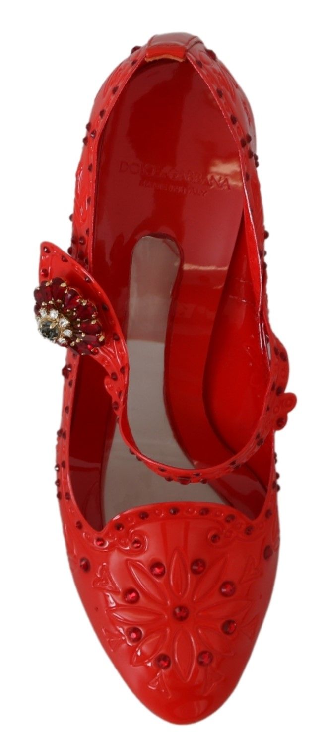 Dolce &amp; Gabbana Red Floral Crystal CINDERELLA Heels Shoes