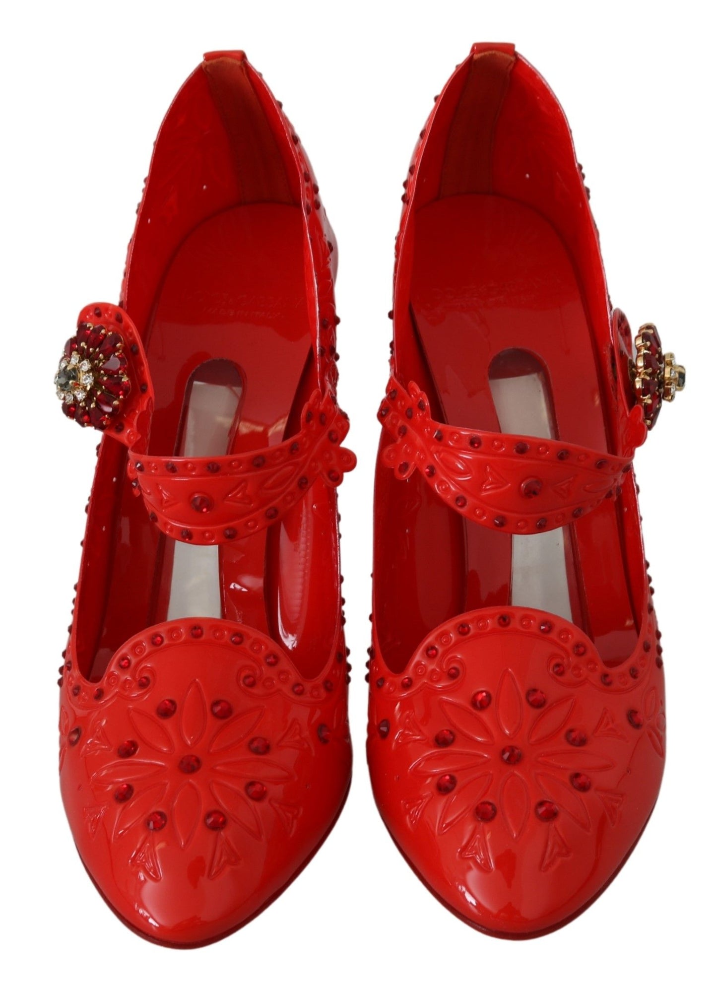 Dolce &amp; Gabbana Red Floral Crystal CINDERELLA Heels Shoes