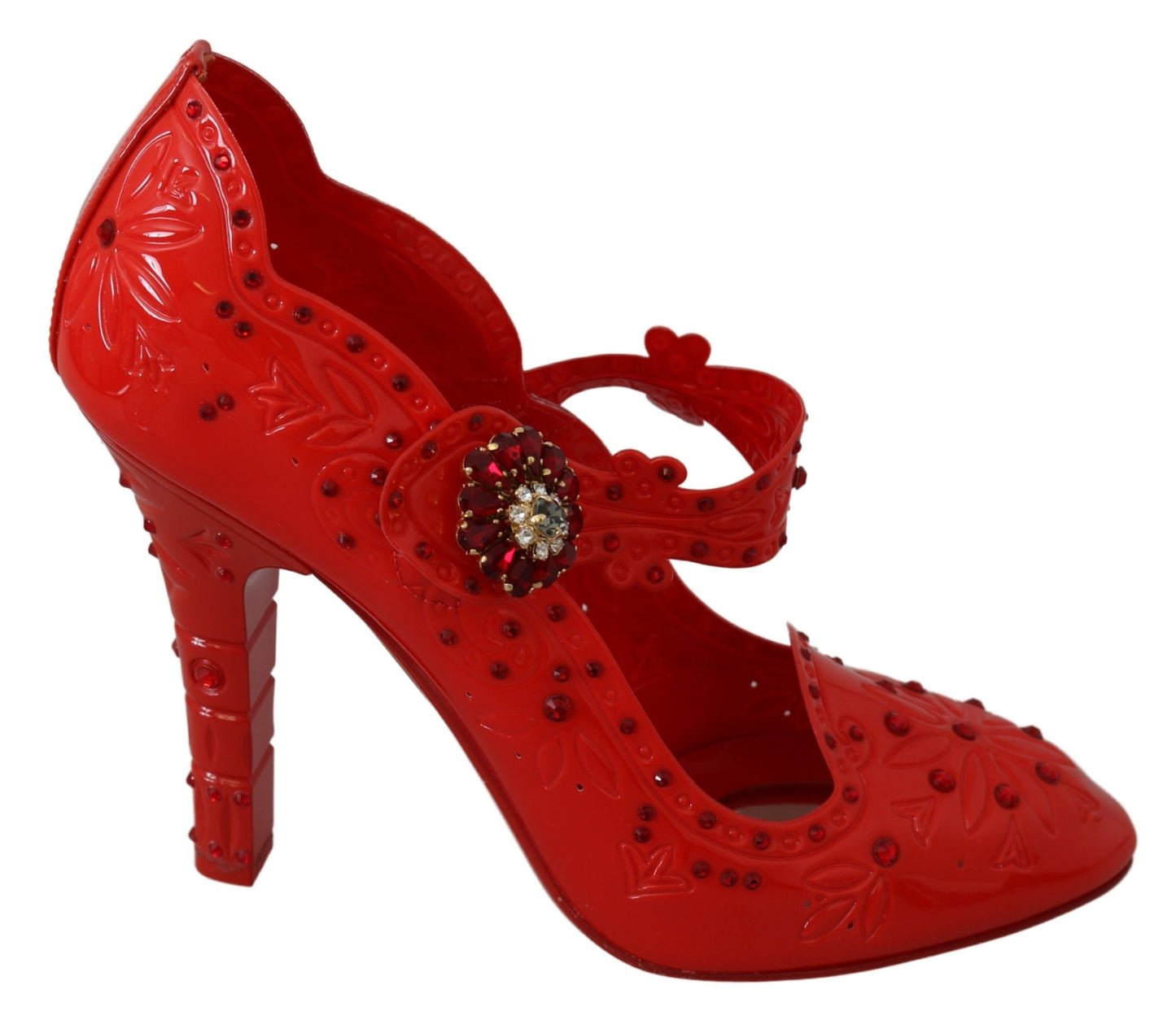 Dolce &amp; Gabbana Red Floral Crystal CINDERELLA Heels Shoes