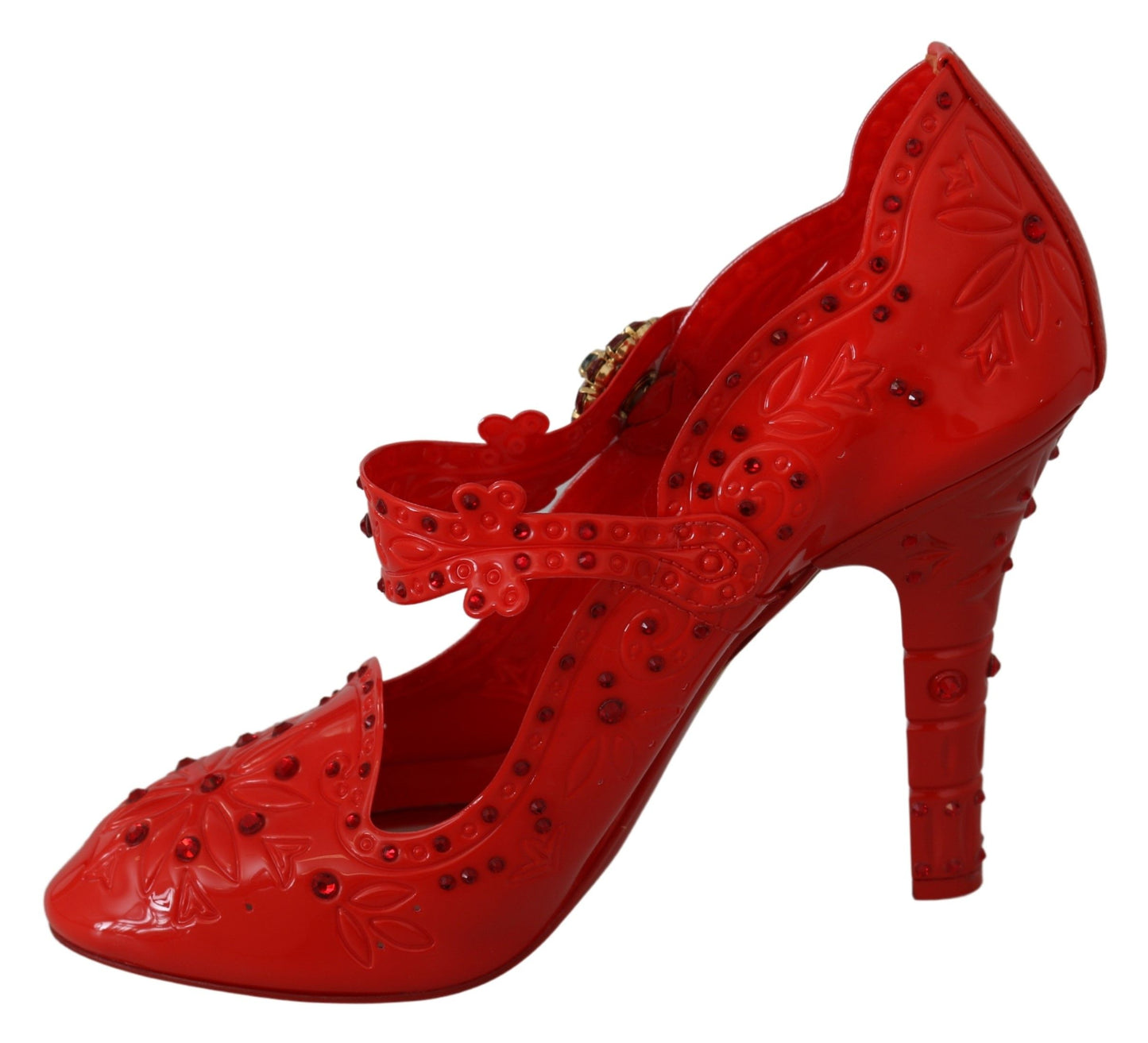 Dolce &amp; Gabbana Red Floral Crystal CINDERELLA Heels Shoes