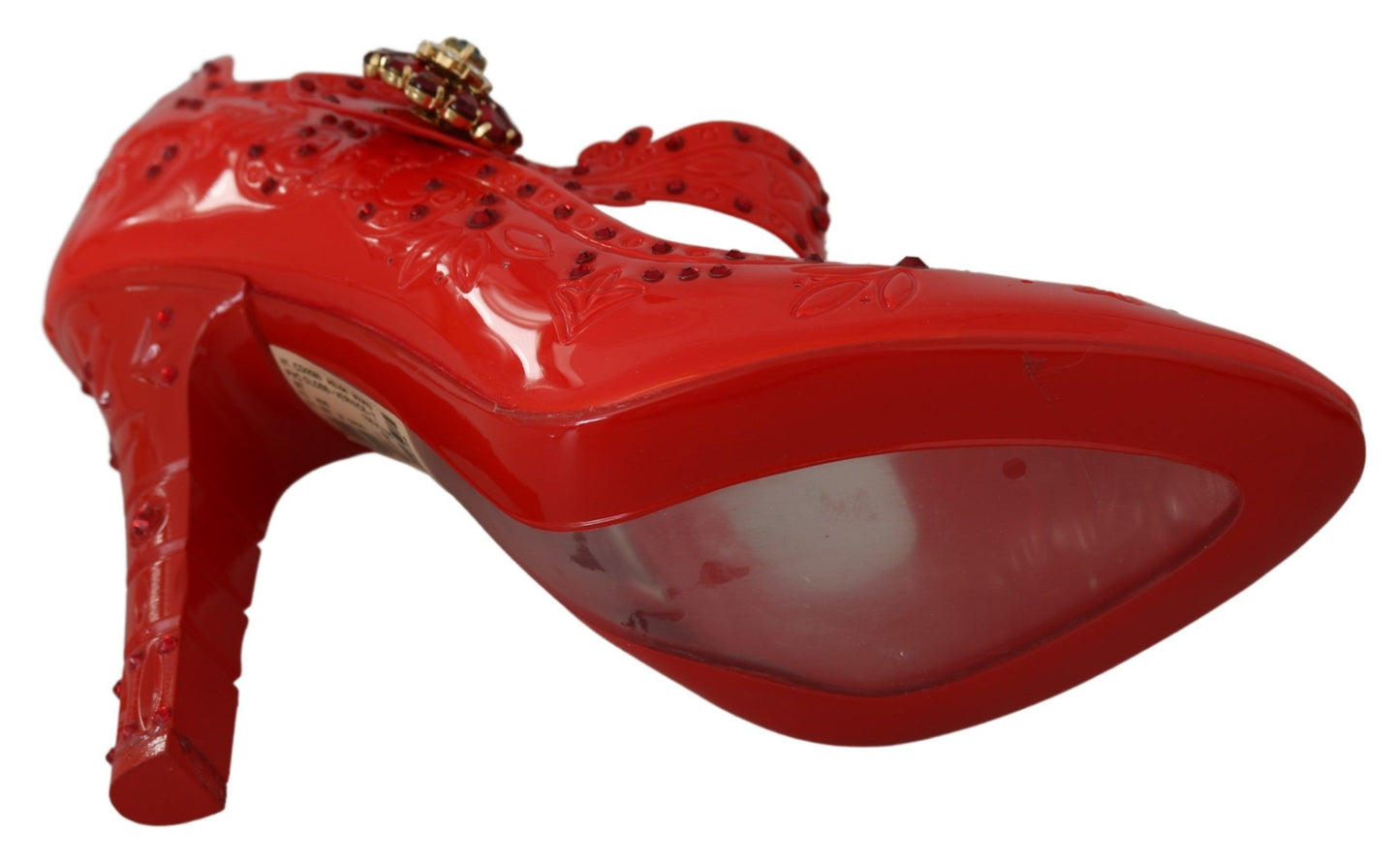 Dolce &amp; Gabbana Red Floral Crystal CINDERELLA Heels Shoes