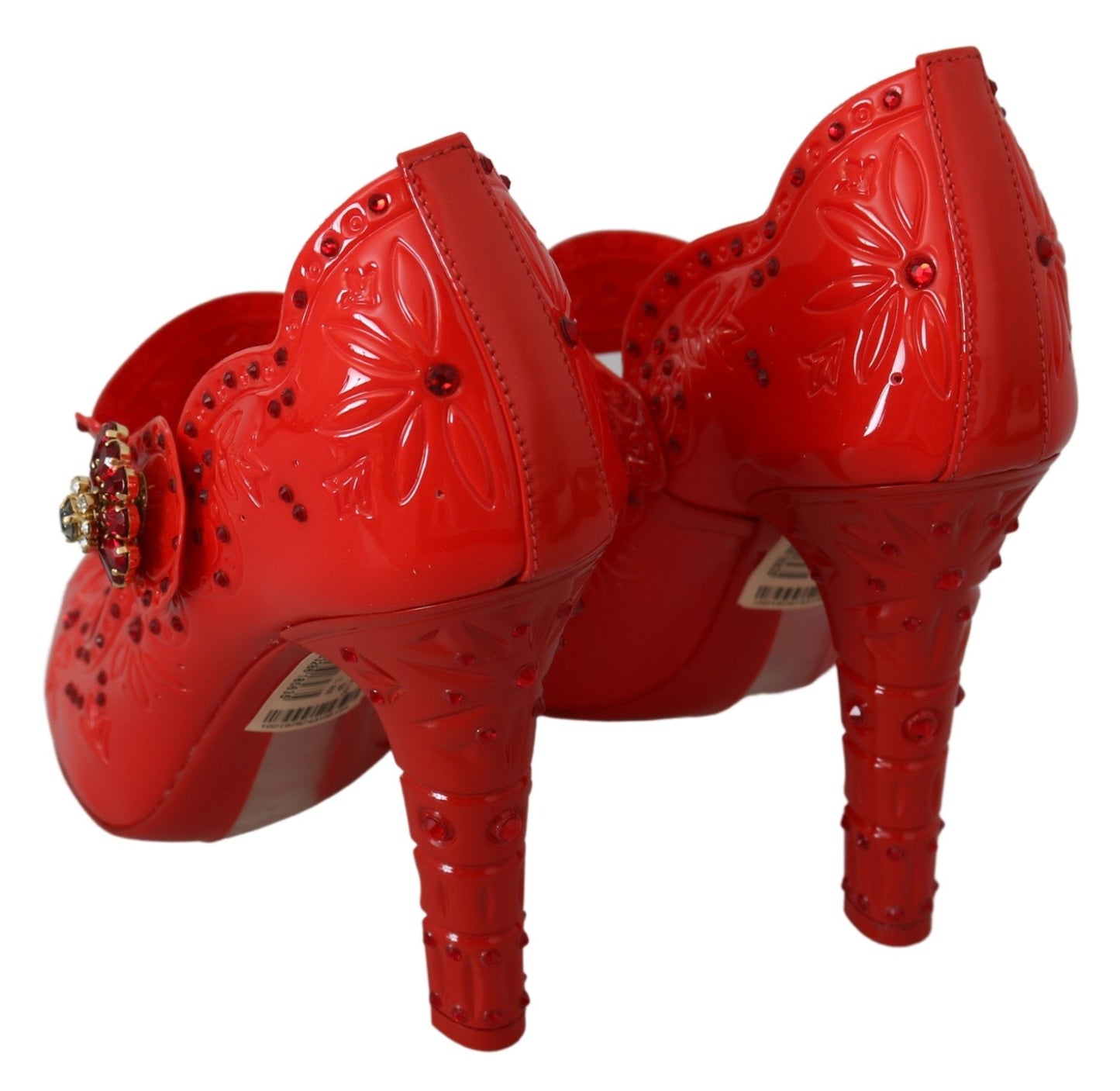 Dolce &amp; Gabbana Red Floral Crystal CINDERELLA Heels Shoes