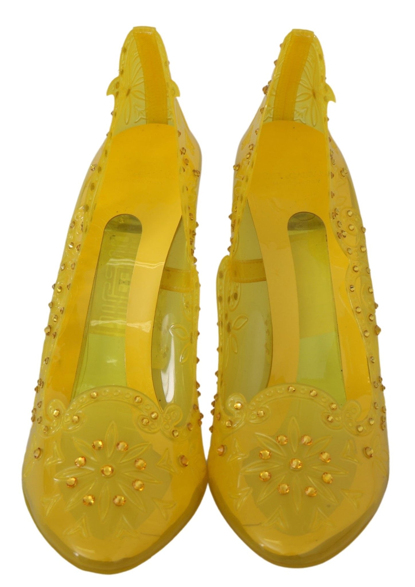 Dolce &amp; Gabbana Yellow Floral Crystal CINDERELLA Heels Shoes