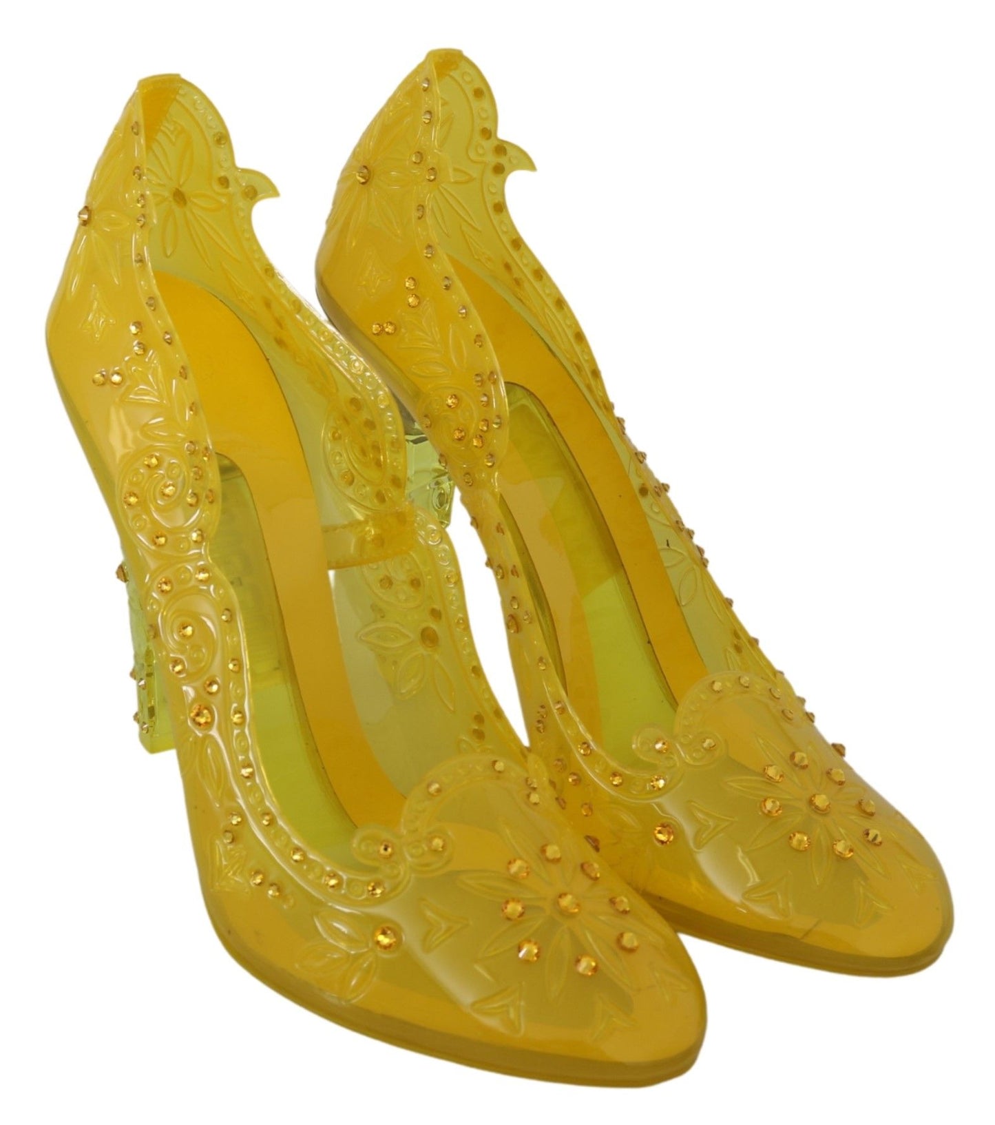 Dolce &amp; Gabbana Yellow Floral Crystal CINDERELLA Heels Shoes