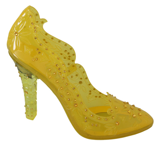 Dolce &amp; Gabbana Yellow Floral Crystal CINDERELLA Heels Shoes