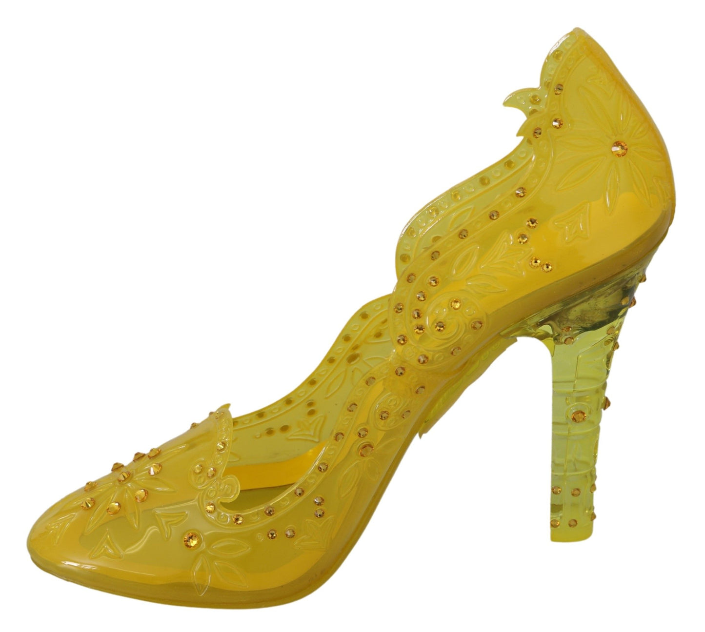 Dolce &amp; Gabbana Yellow Floral Crystal CINDERELLA Heels Shoes