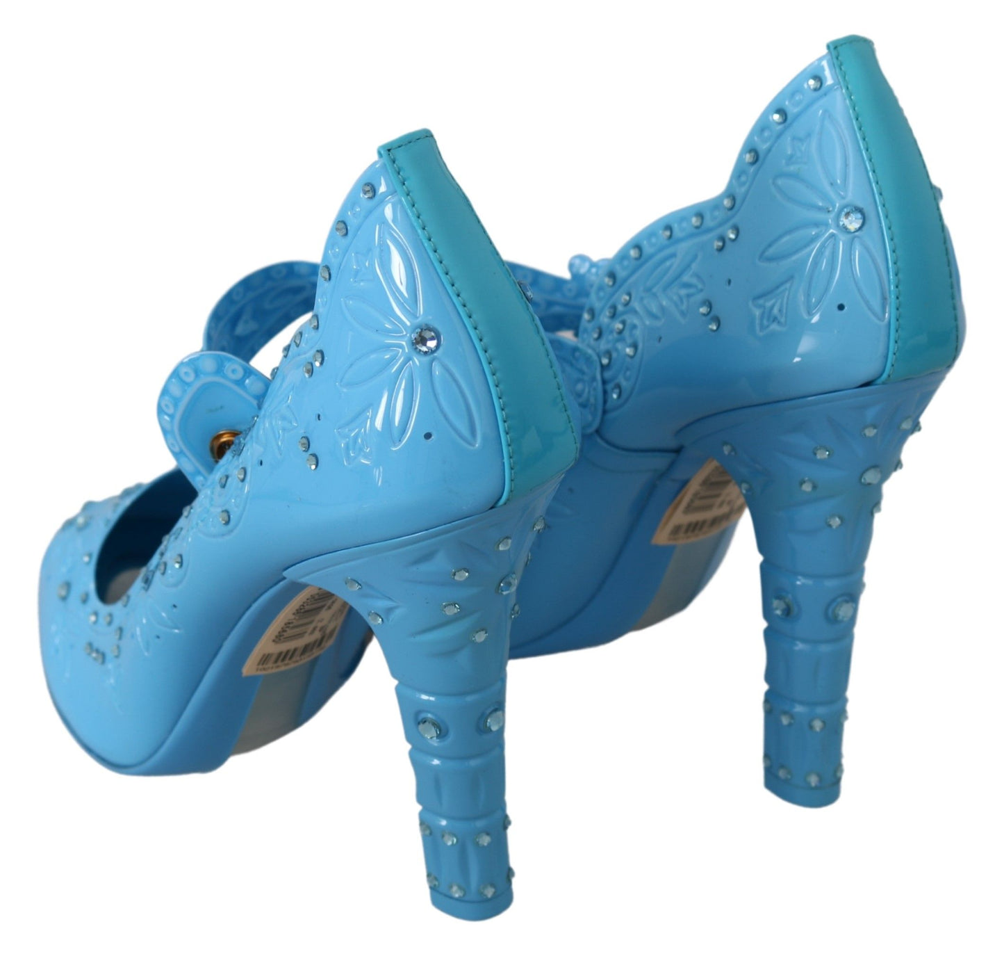 Dolce &amp; Gabbana Blue Floral Crystal CINDERELLA Heels Shoes