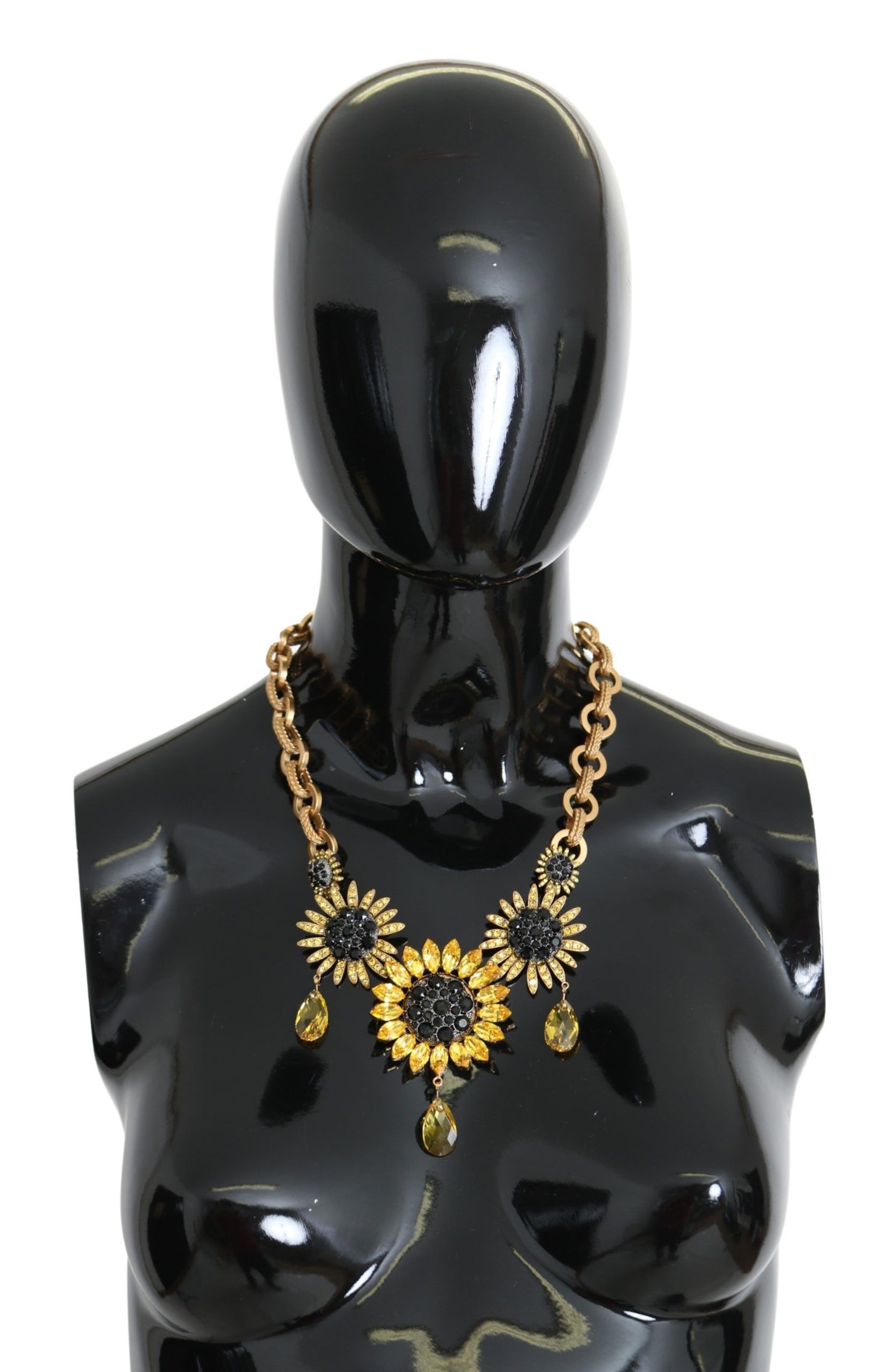 Dolce &amp; Gabbana Gold Brass Chain Crystal Sunlower Pendants Necklace