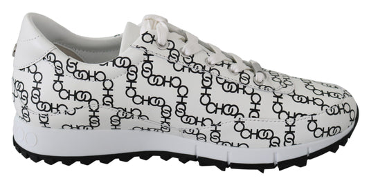 Jimmy Choo White at Black Leather Monza Sneakers