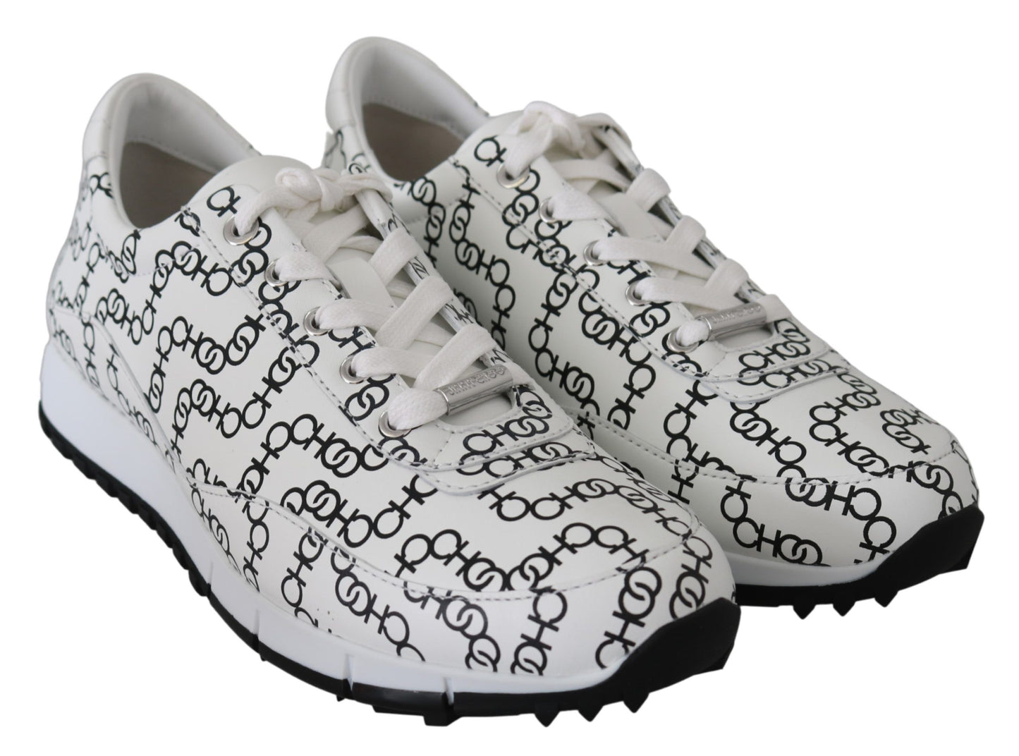 Jimmy Choo White at Black Leather Monza Sneakers