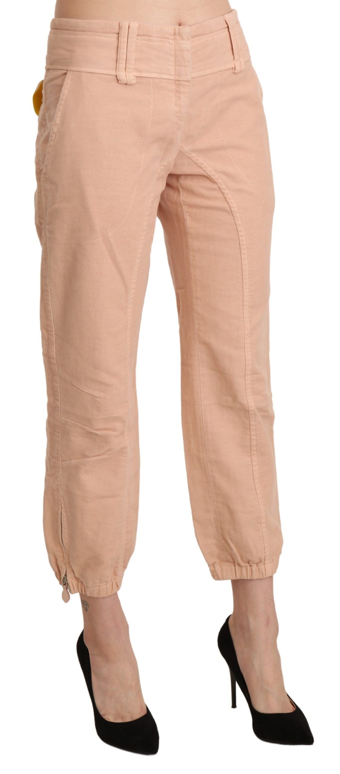 Ermanno Scervino Beige Mid Waist Cropped Cotton Pantalon Pantalon