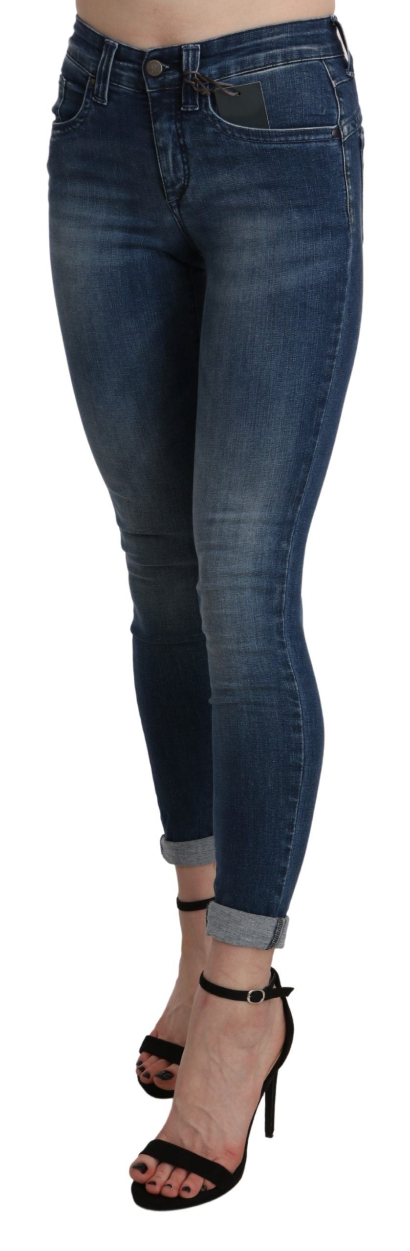 Ermanno Scervino Blau gewaschene Skinny-Jeans aus Baumwolle mit hoher Taille und kurzem Schnitt