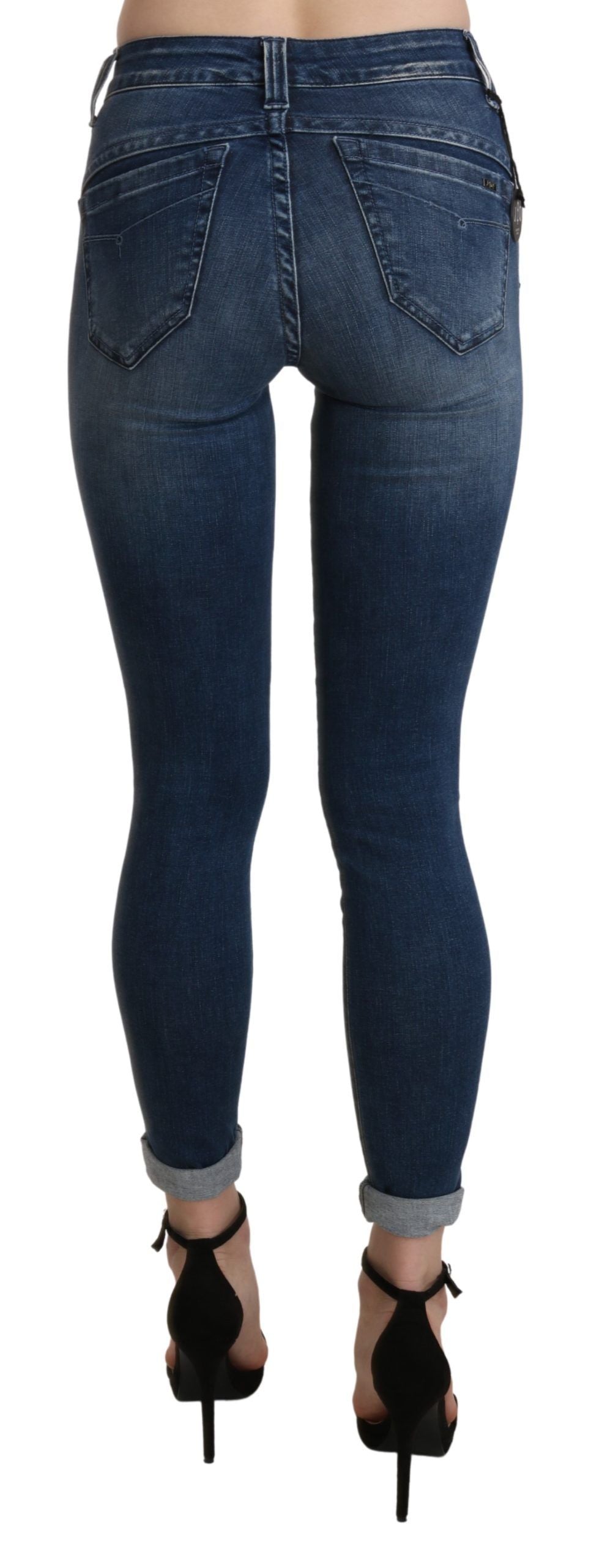 Ermanno Scervino Blau gewaschene Skinny-Jeans aus Baumwolle mit hoher Taille und kurzem Schnitt