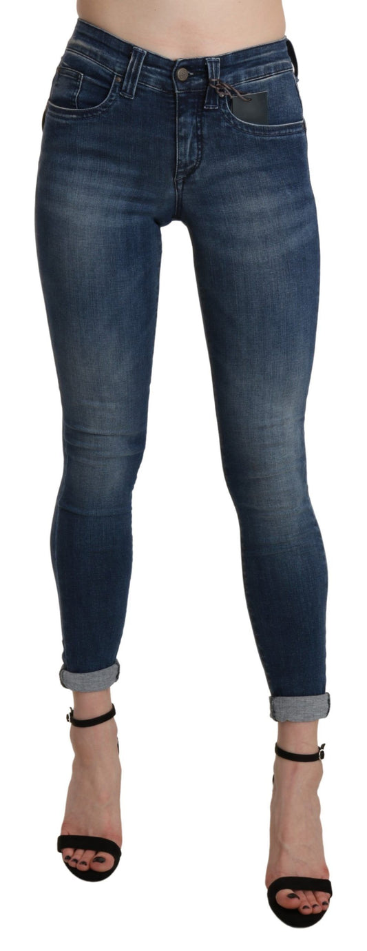 Ermanno Scervino Blau gewaschene Skinny-Jeans aus Baumwolle mit hoher Taille und kurzem Schnitt