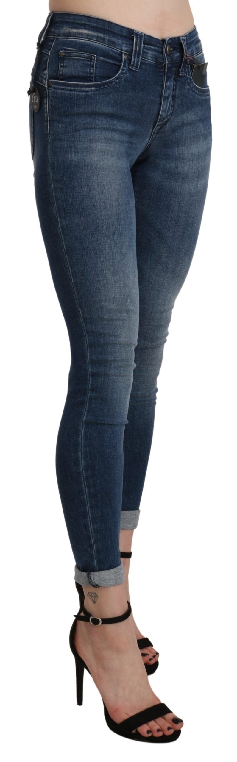 Ermanno Scervino Blau gewaschene Skinny-Jeans aus Baumwolle mit hoher Taille und kurzem Schnitt