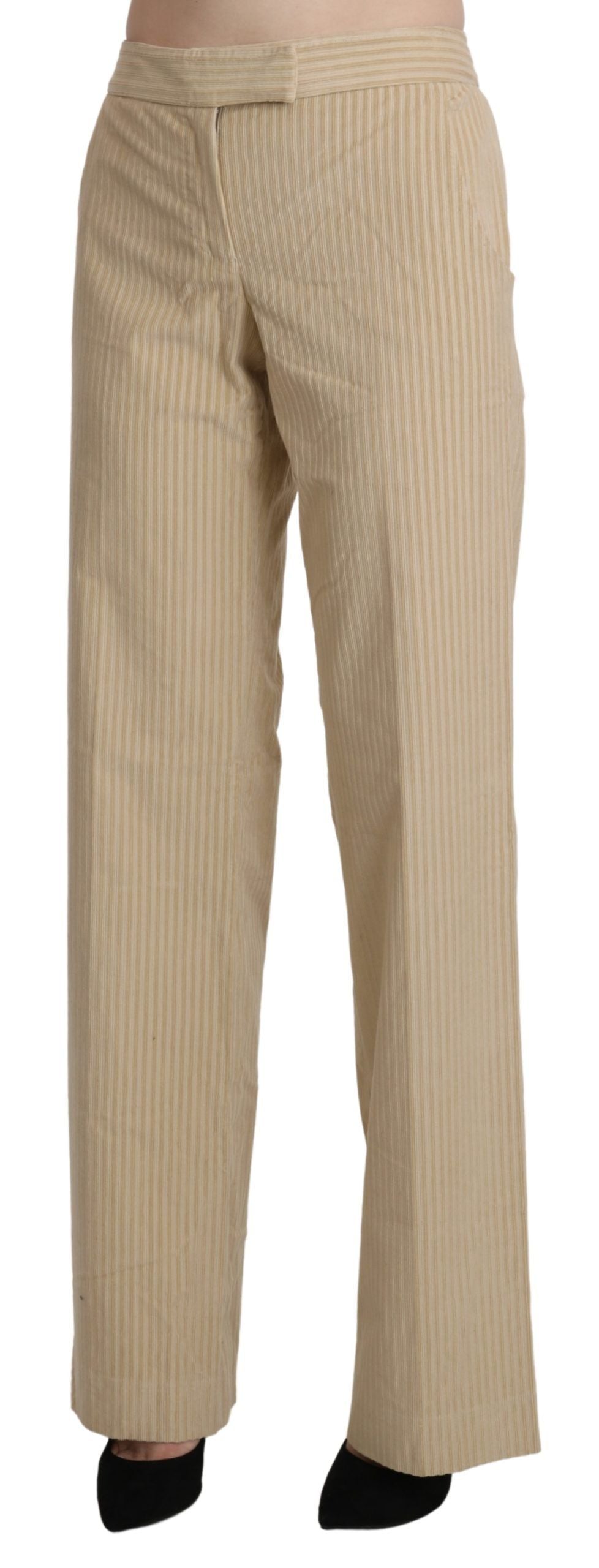 Ermanno Scervino Beige High Waist Flared Malapad na Pantalon na Pantalon