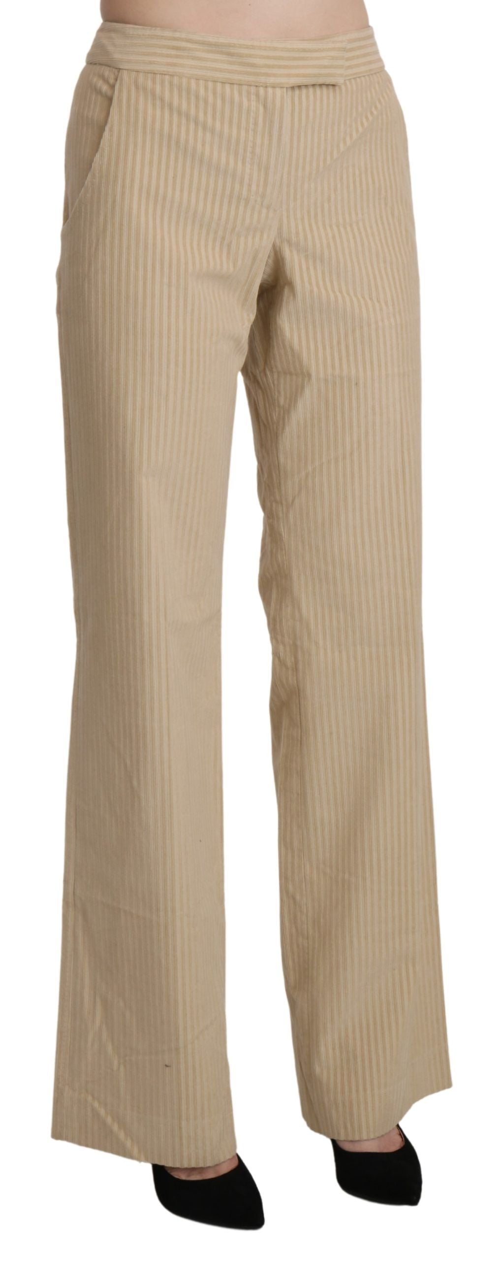 Ermanno Scervino Beige High Waist Flared Malapad na Pantalon na Pantalon