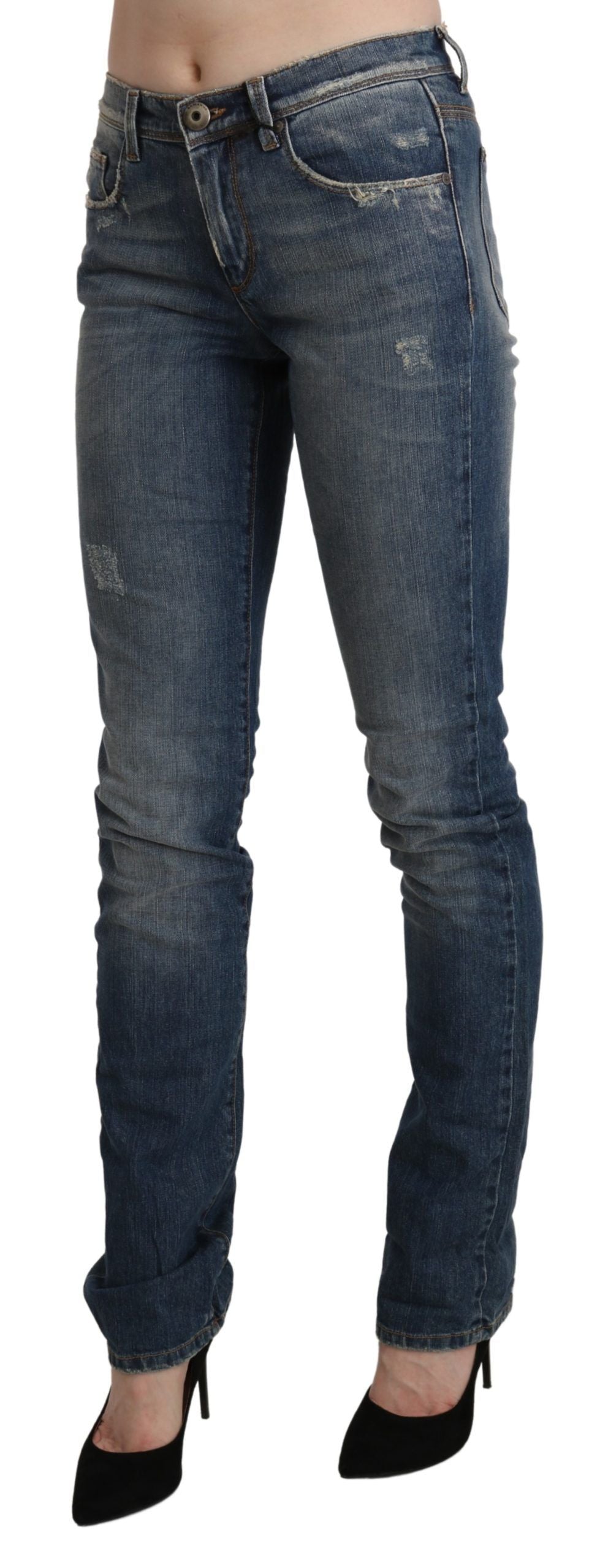 Ermanno Scervino Blau gewaschene Skinny-Denim-Jeans mit mittlerer Taille