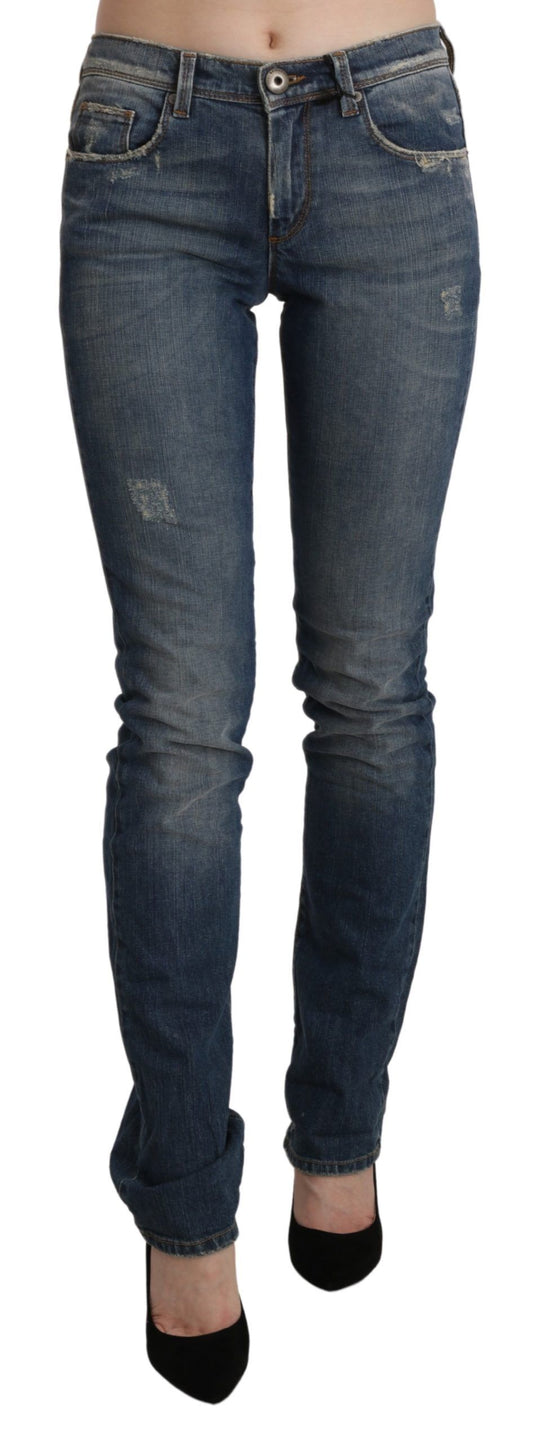 Ermanno Scervino Blau gewaschene Skinny-Denim-Jeans mit mittlerer Taille