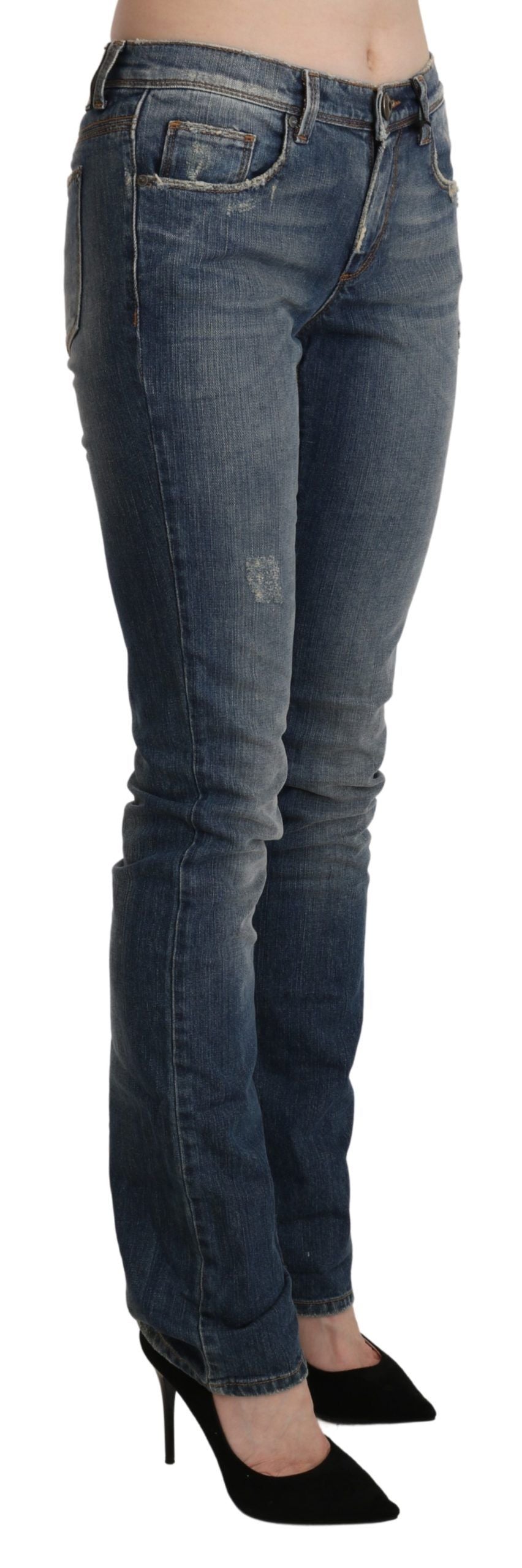 Ermanno Scervino Blau gewaschene Skinny-Denim-Jeans mit mittlerer Taille