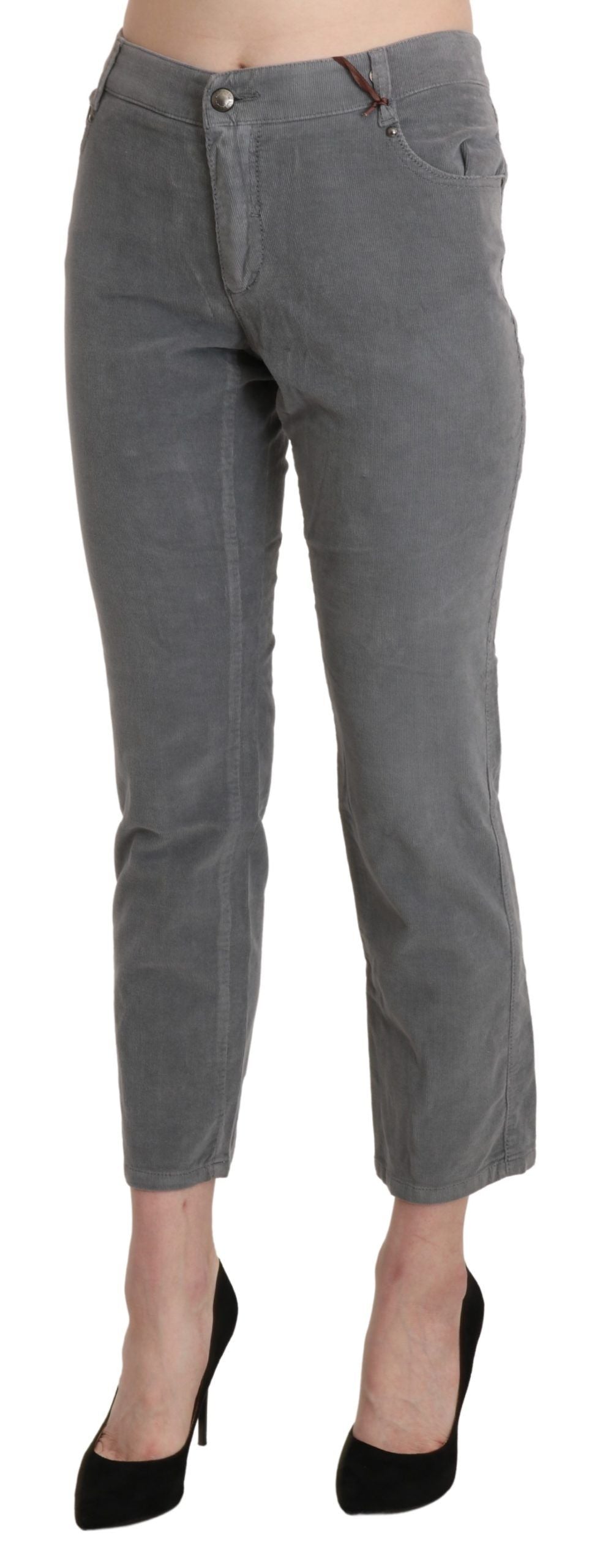 Ermanno Scervino Gray Cropped Cotton Stretch Pantalon