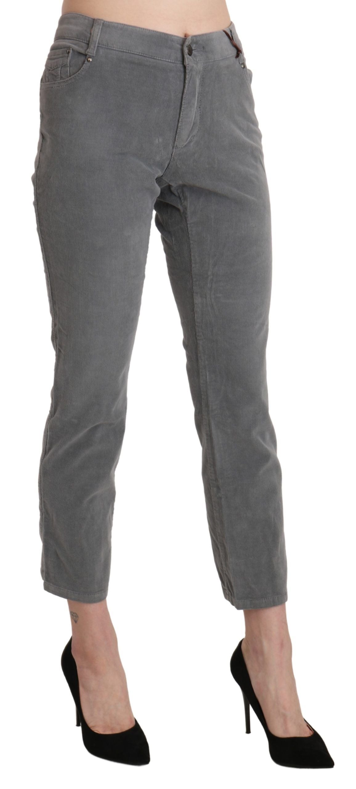 Ermanno Scervino Gray Cropped Cotton Stretch Pantalon