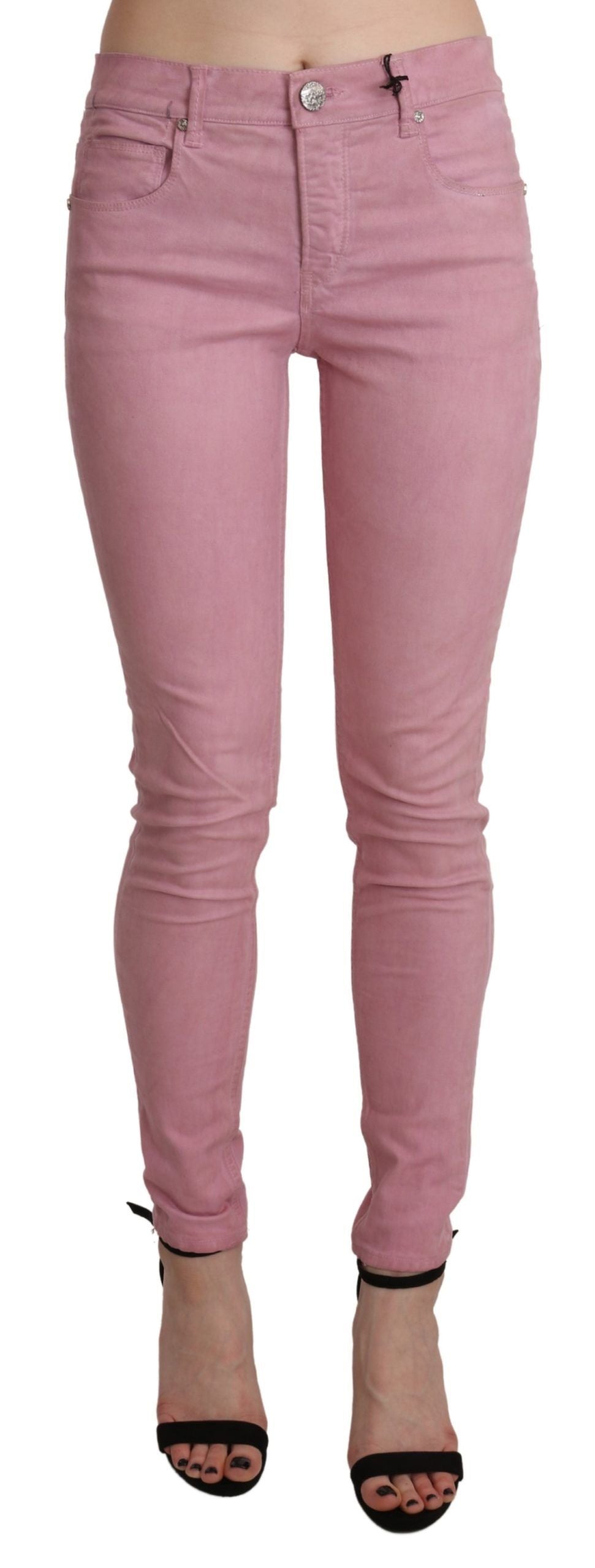 Acht Pink Mid Waist Skinny Stretch Denim Pant