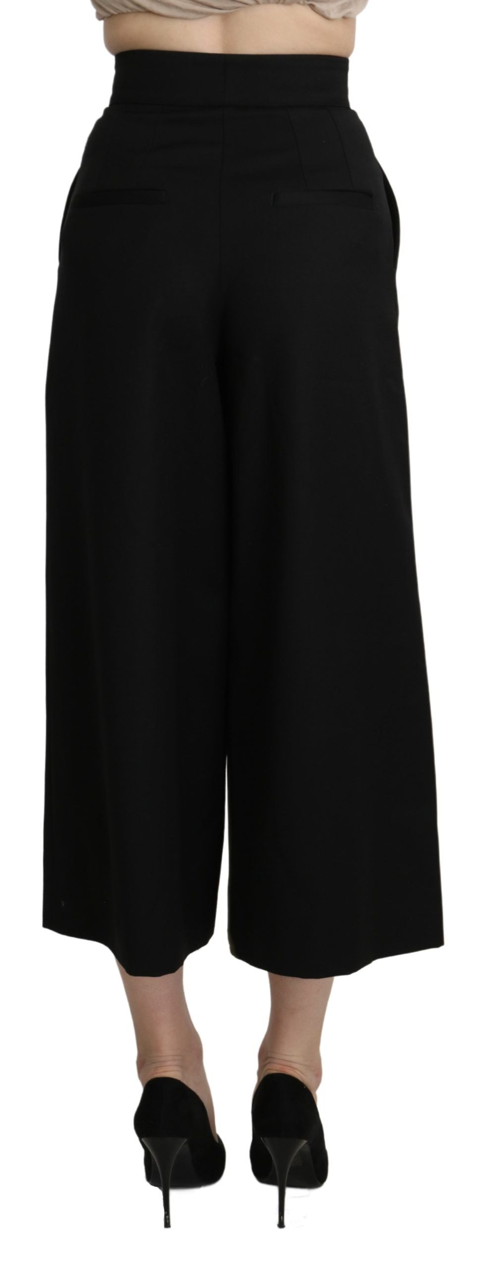 Dolce &amp; Gabbana Black Wide Wool Leg Cropped Trouser Pant